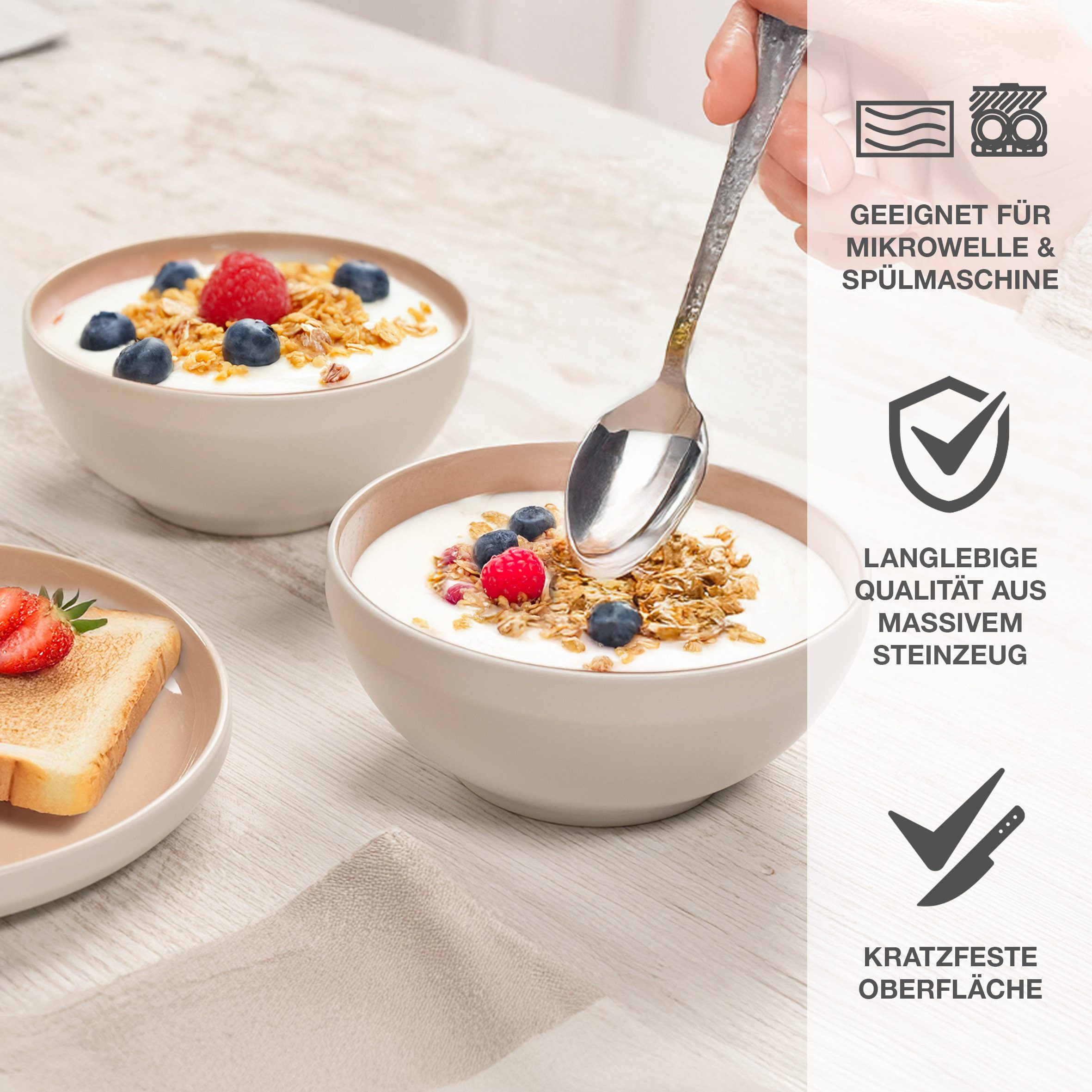 Moritz & Moritz Müslischüssel CAVO Müslibowl Almond, Steinzeug, (Set, 6-tlg), Spülmaschinengeeignet