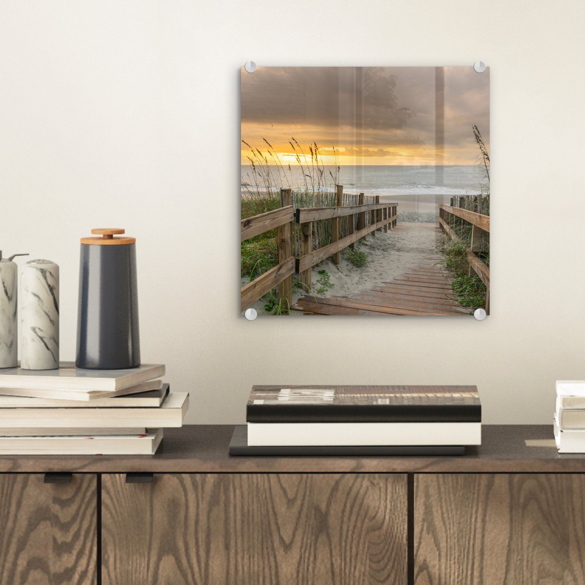 MuchoWow Acrylglasbild Strand - Meer - Düne - Weg, Inkl. Aufhängung, Bilder auf Glas Wandbild, Wanddeko Wohnzimmer Badezimmer, 20x20 cm – Bild 2 von 5