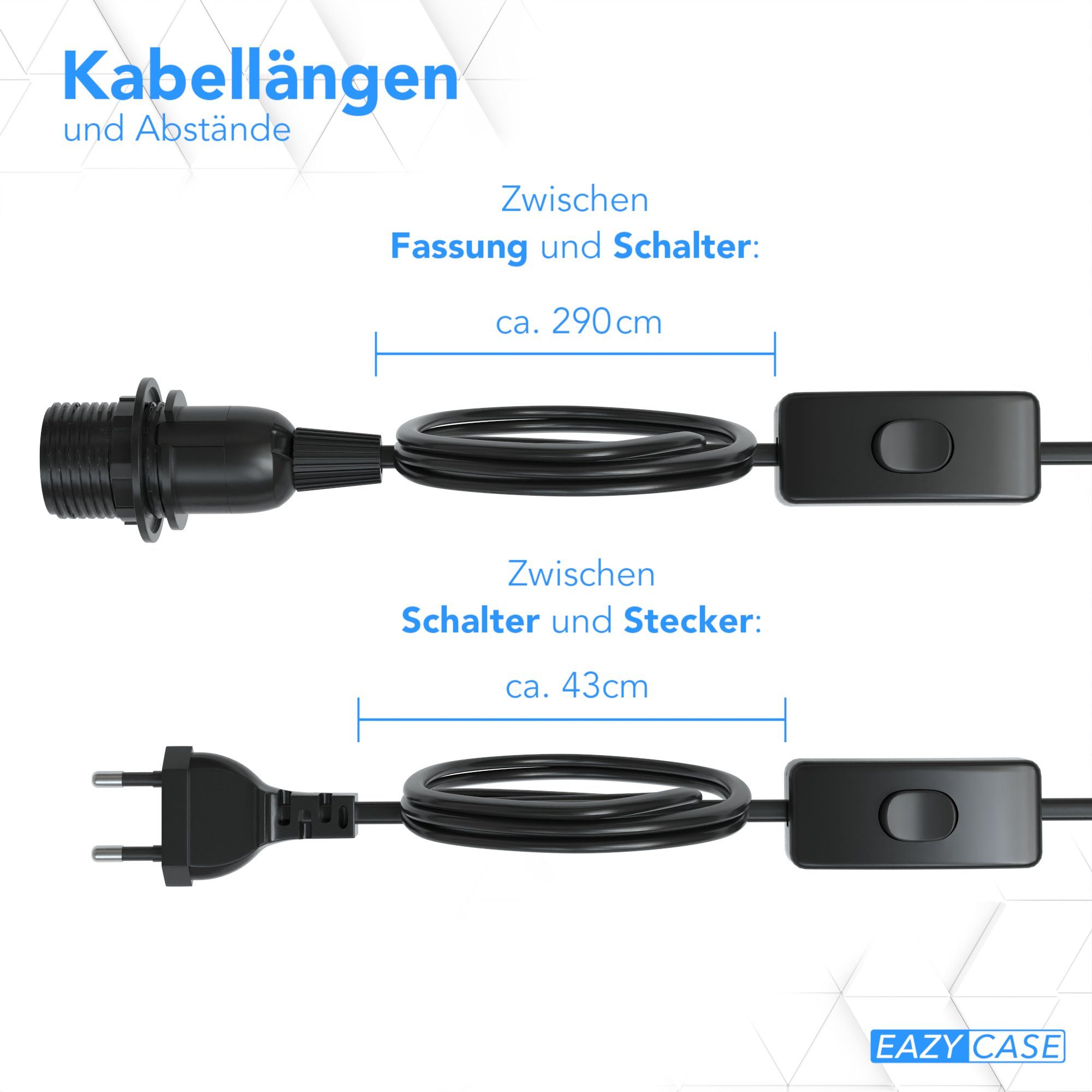 CASE Kabel Lampenaufhängung und 3x Schalter Schwarz mit E14 Lampenfassung E14 3,5m, Netzstecker Schalter Kabel Lampen EAZY Lampensockel Fassung 3-St), (Spar-Set,