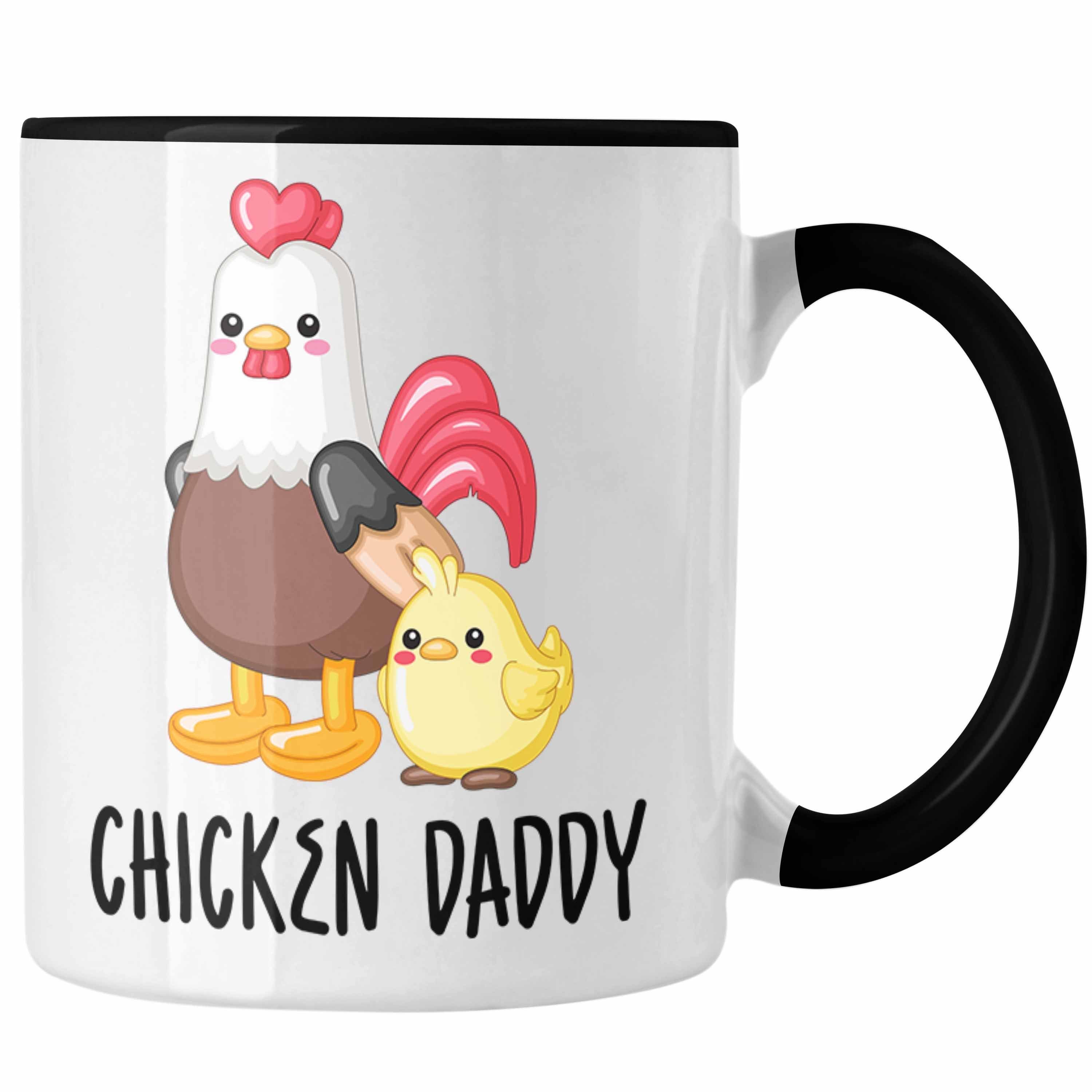 Trendation Tasse "Chicken Daddy" Tasse Lustiges Geschenk für Bauer Landwirt Schwarz