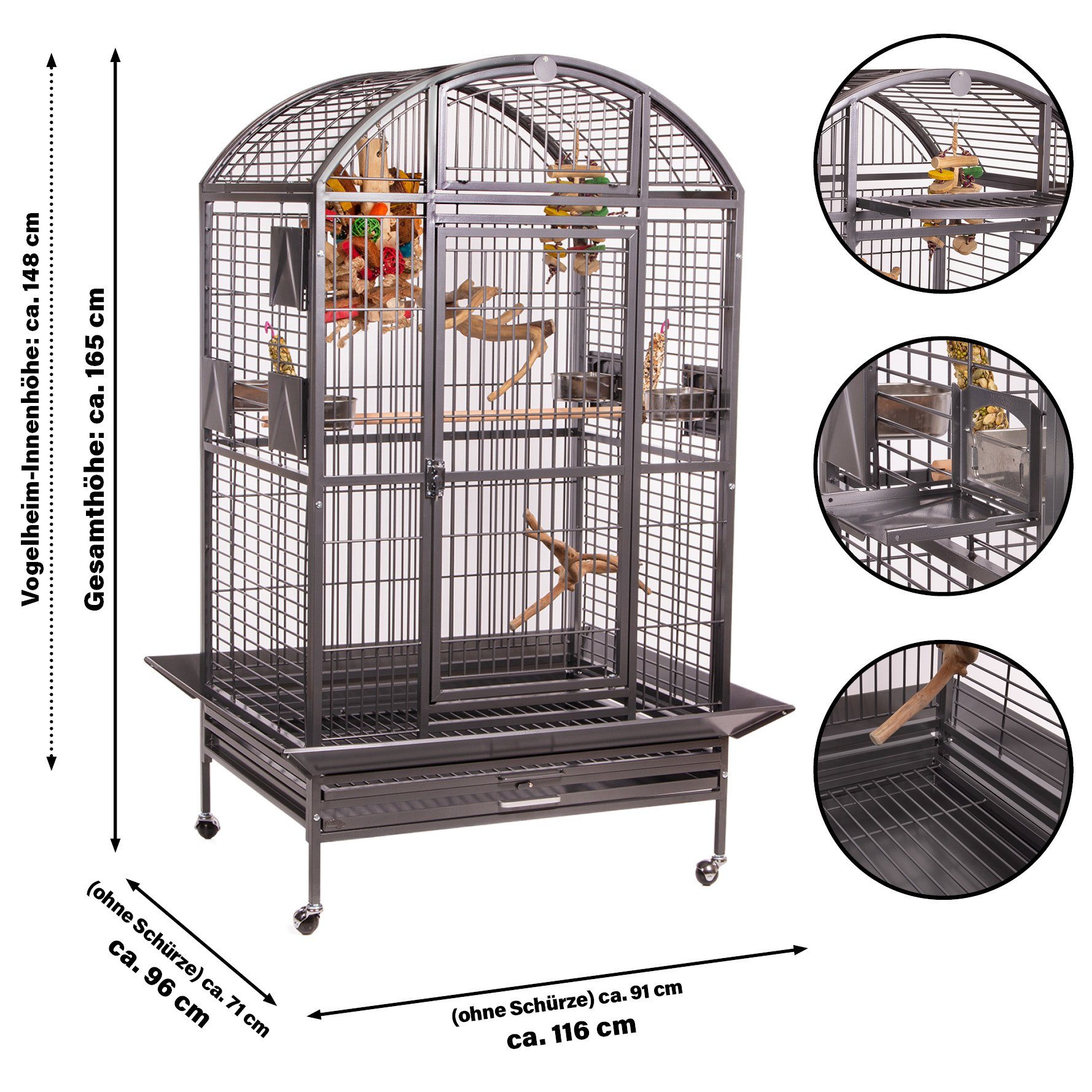 Montana Cages Vogelkäfig Hacienda Dome, Antik Voliere, Käfig ca. 116 x 96 x 165 cm (mit Schürze)