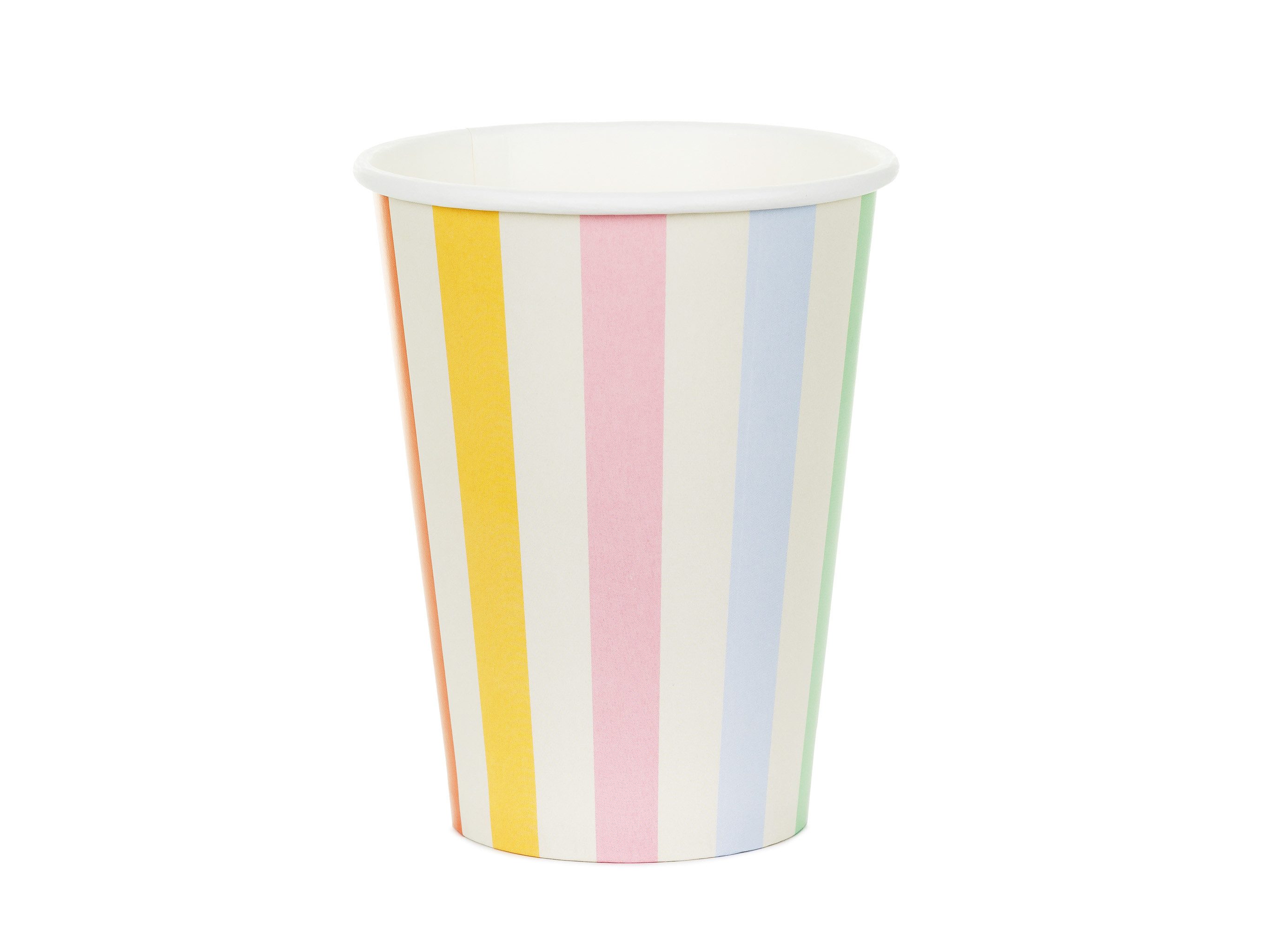 partydeco Becher, Papier, Pappbecher 400ml mit Streifen Muster 6er Set Bunt