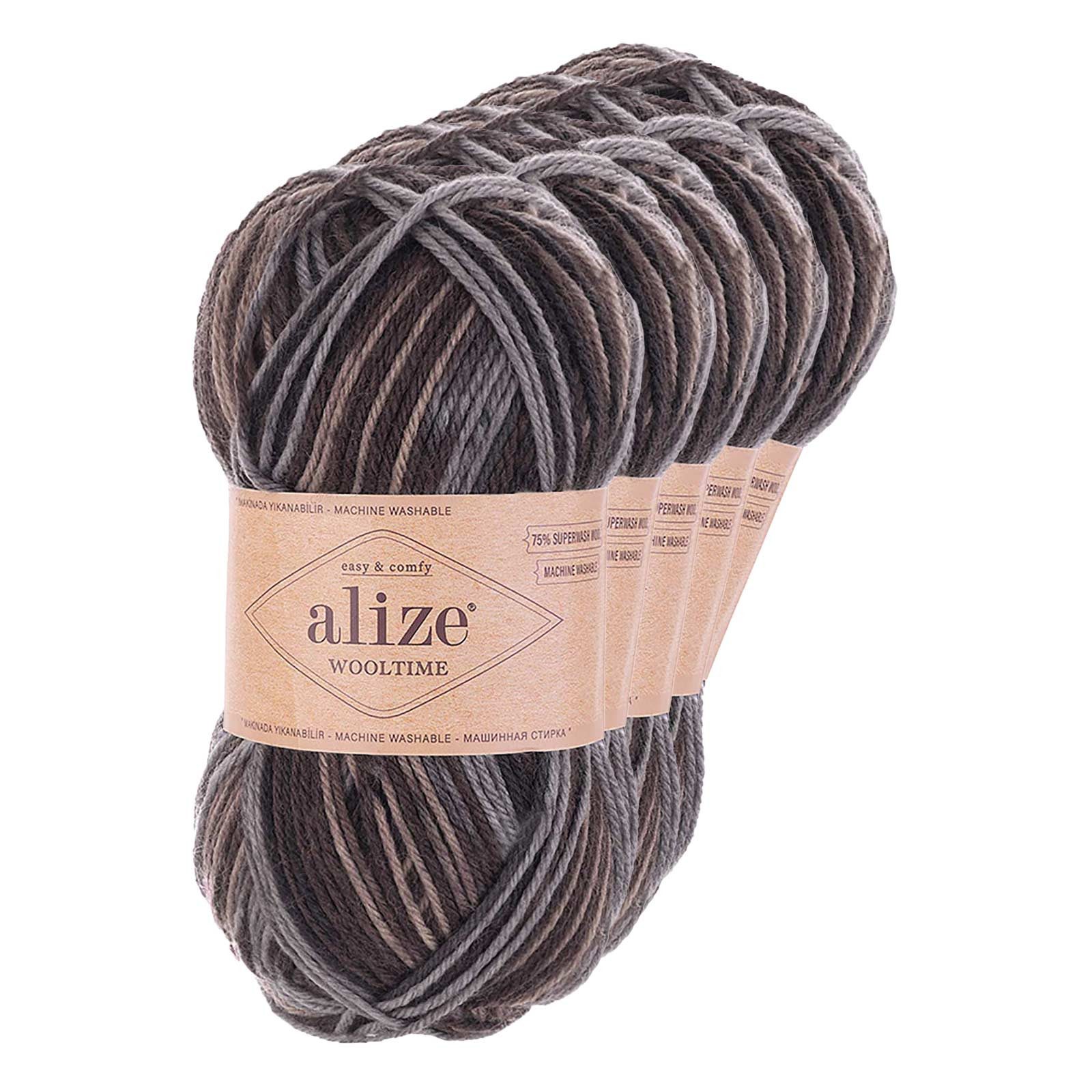 Alize 5 x 100g Sockenwolle Alize Wooltime Strickgarn Häkelgarn Farbwahl Häkelwolle, 11015 Kaffeezauber