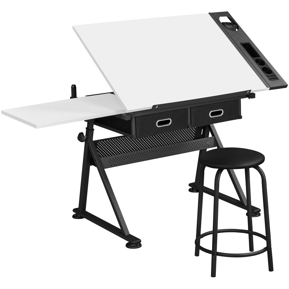 Architektentisch Zeichentisch, Verstellbarer mit Yaheetech Tischplatte weiß
