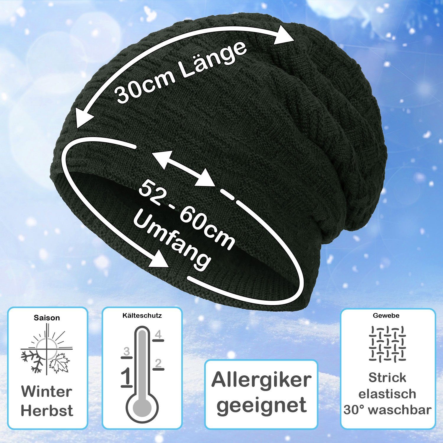 compagno Strickmütze (1-St) Warm gefütterte Wintermütze Strickmütze Beanie Damen und Herren