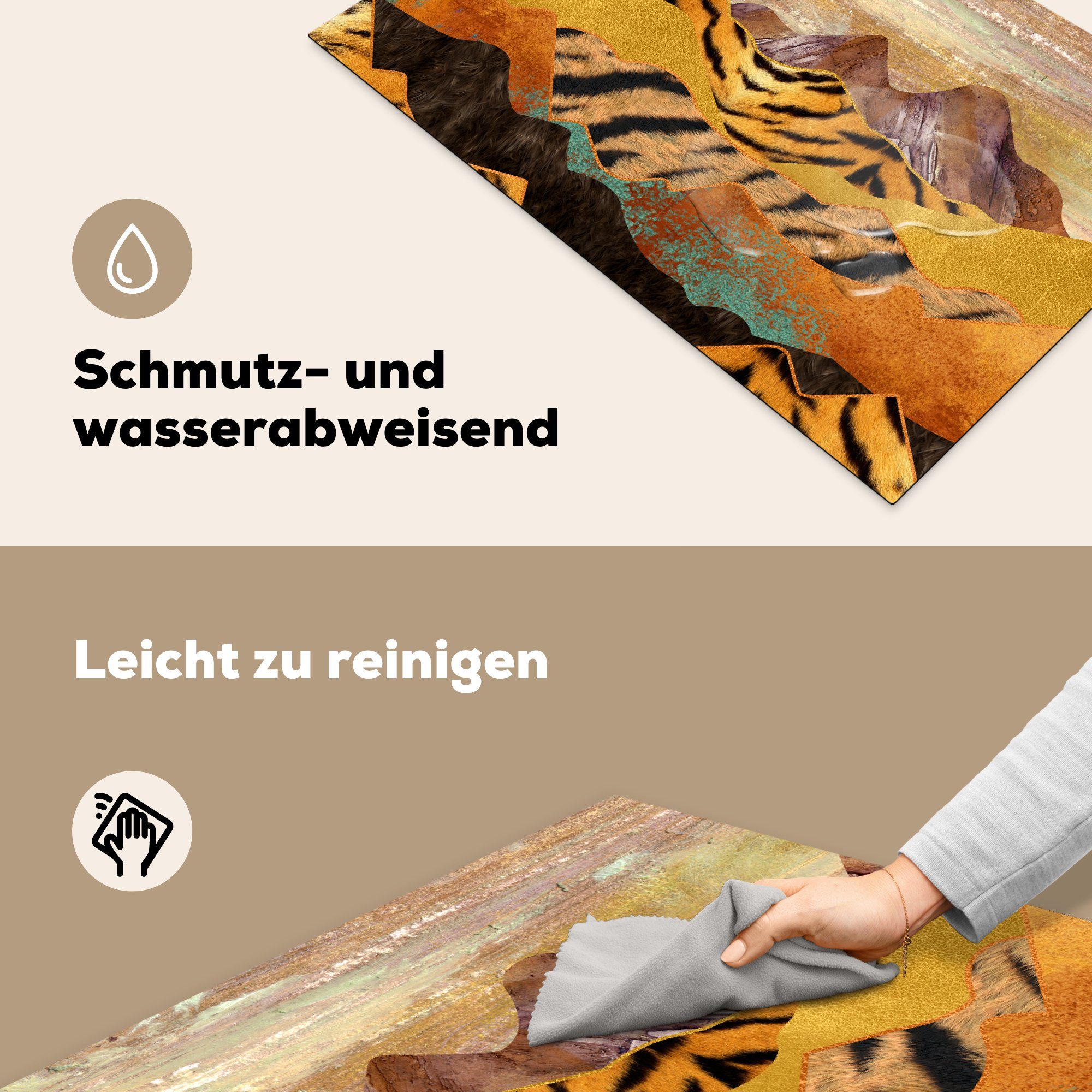 MuchoWow Herdblende-/Abdeckplatte Marmor - Ceranfeldabdeckung Schutz 81x52 cm, (1 Gold, - Vinyl, Induktionskochfeld tlg), küche, für die Tigerdruck