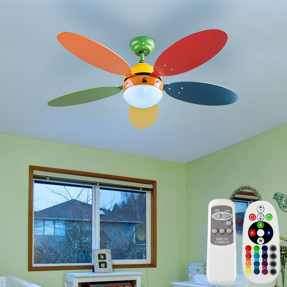 Deckenventilator Deckenventilator, Zugschalter LED mit Fernbedienung etc-shop RGB-Farbwechsler