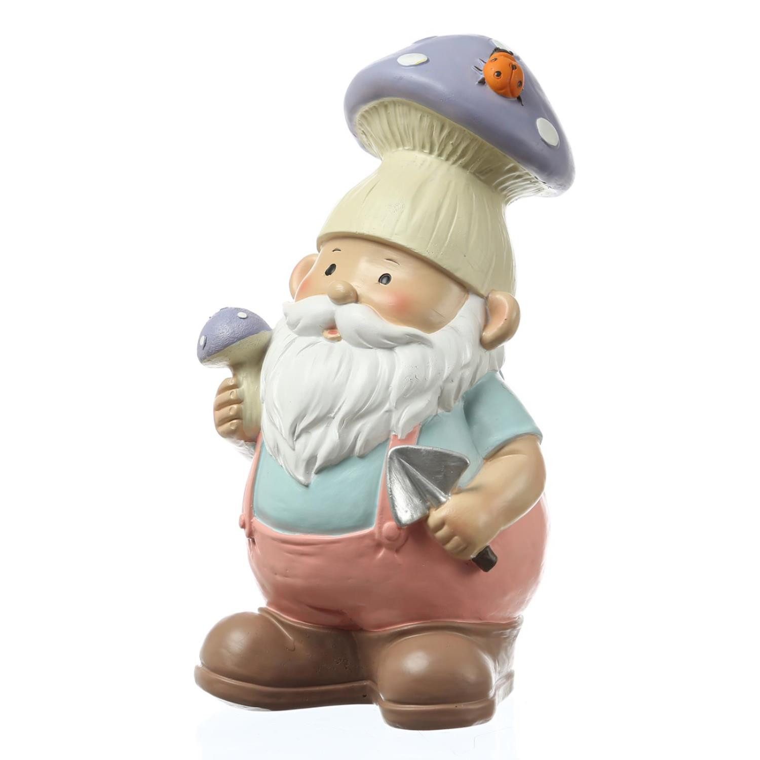 Gartenzwerg Zwerg mit Fliegenpilz-Mütze Gartenfigur Gartenwichtel Gnom H: 24,5cm