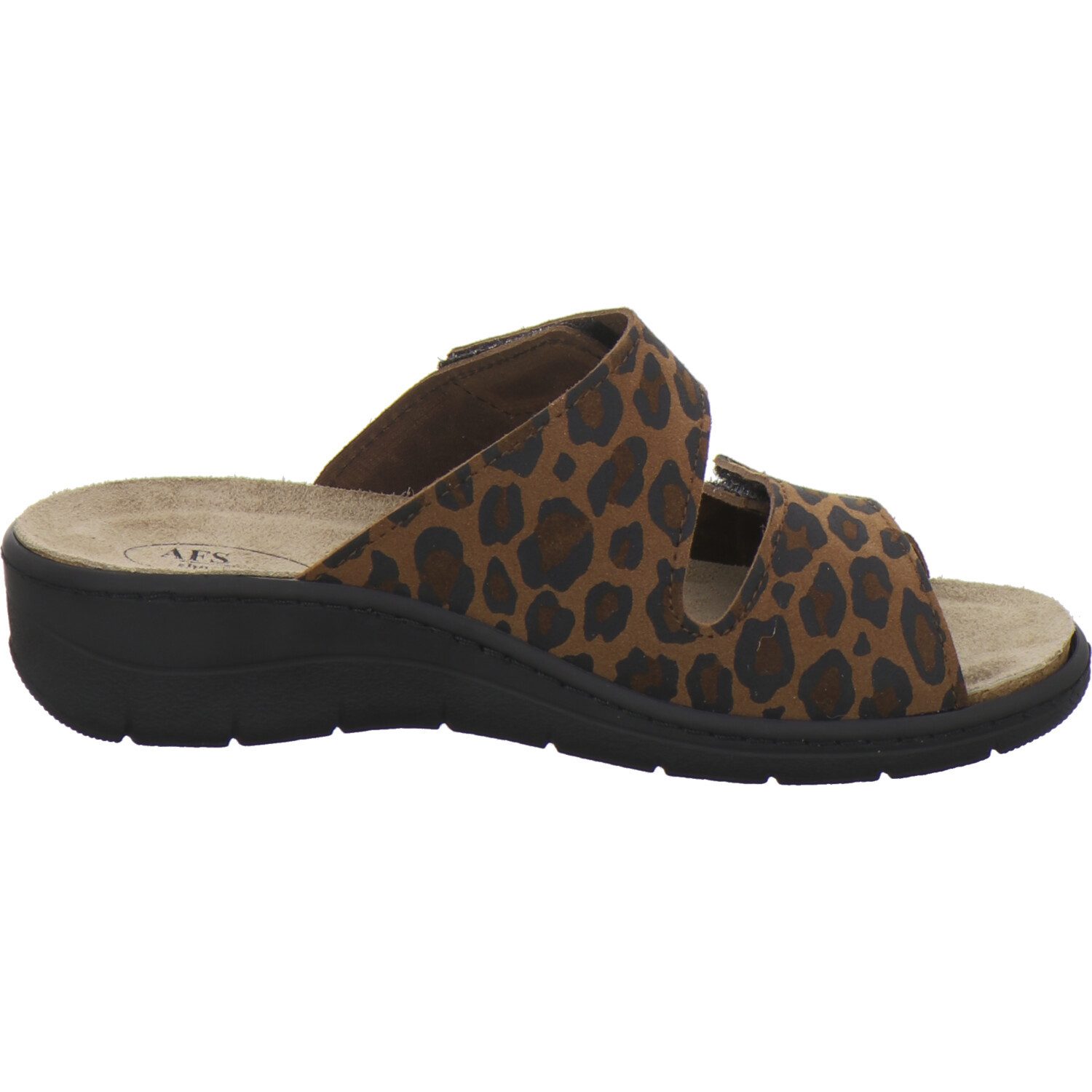AFS-Schuhe 280893 Wechselfußbett Pantolette für Damen mit Keilabsatz, bequeme Sandalen aus Leder