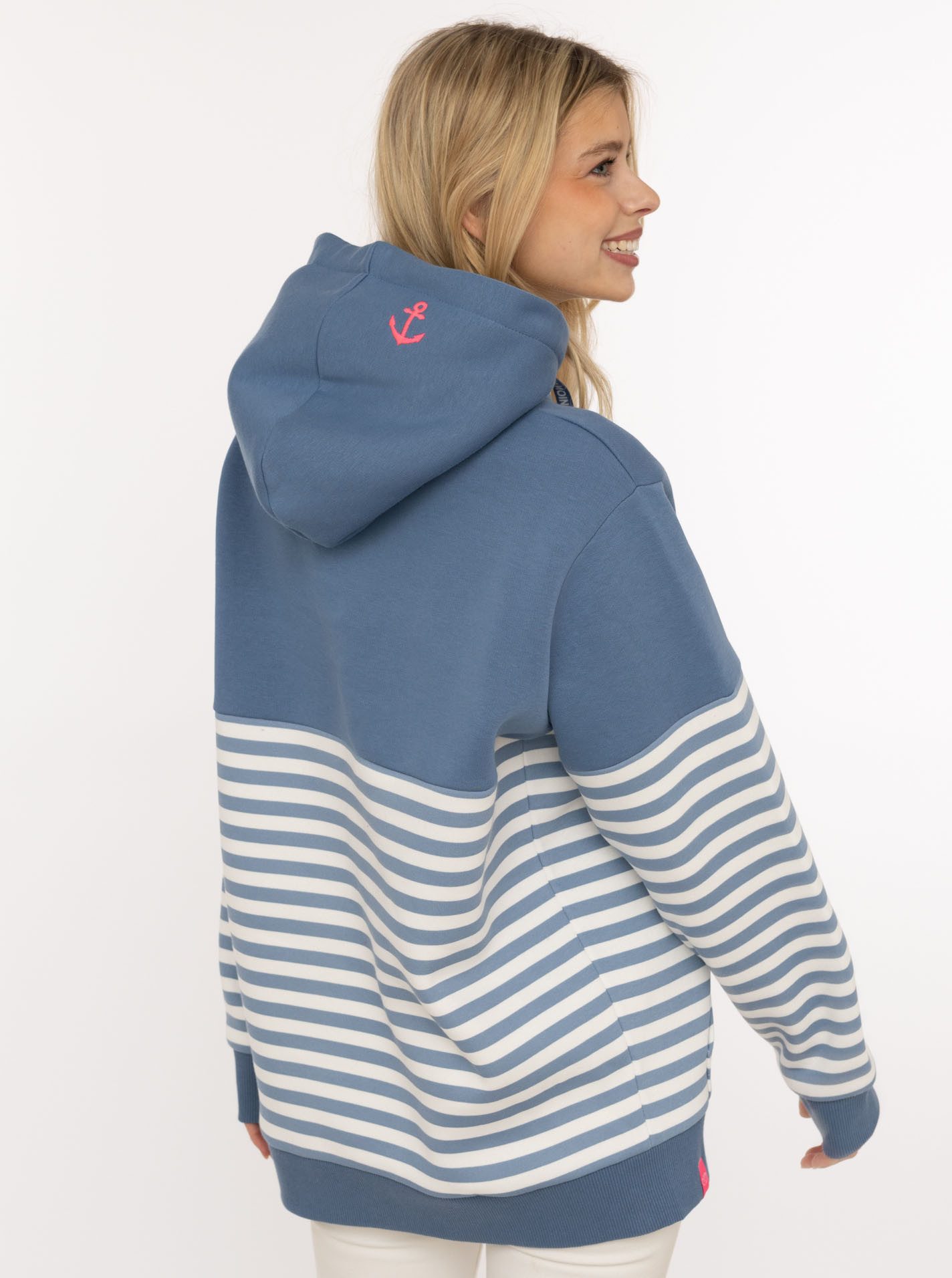 Zwillingsherz Hoodie "Moin Streifen" Stickerei, Kapuze mit bedruckter Kordel, gestreift