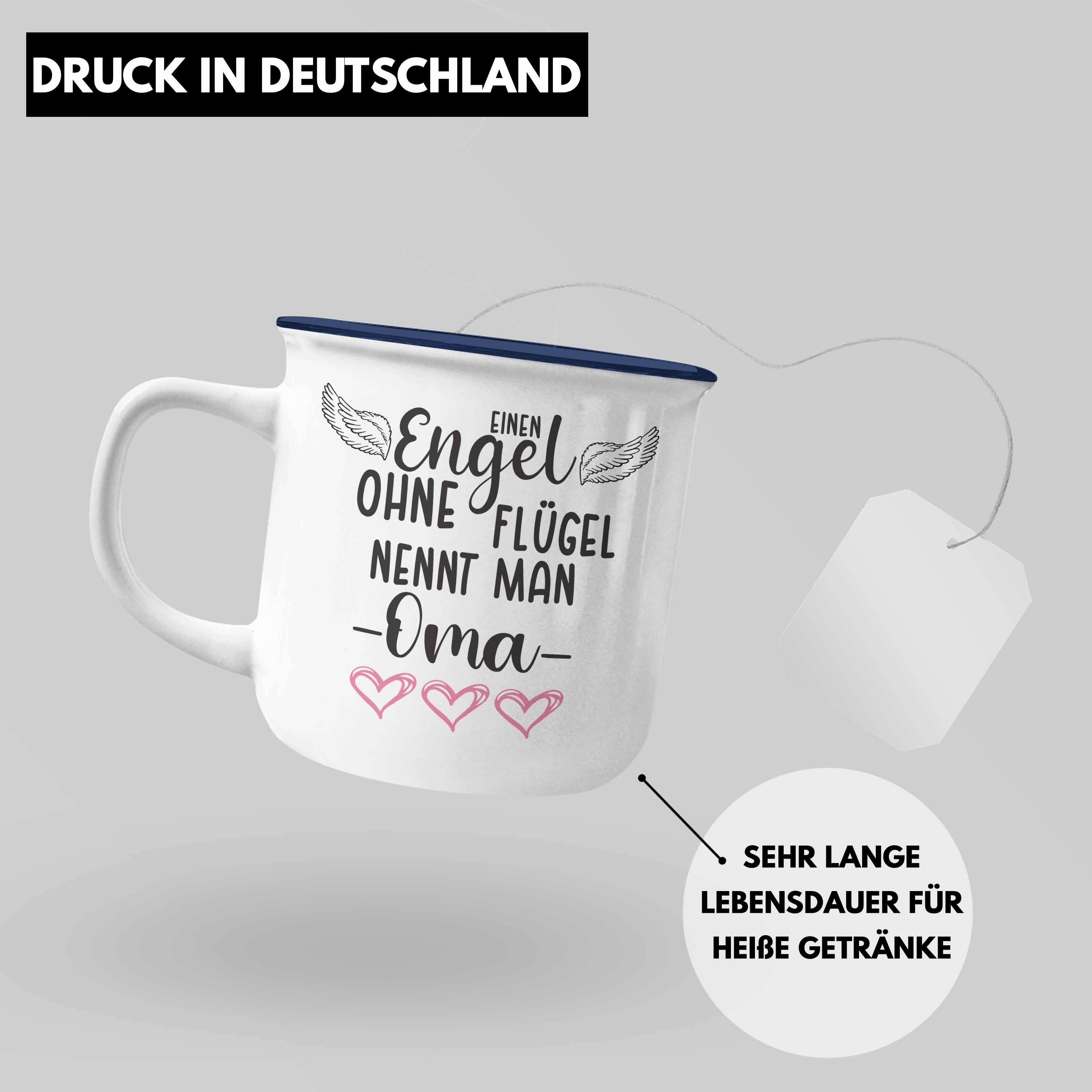 Trendation Thermotasse Engel Großmutter Emaille Tasse - Blau Oma Spruch Nennt Man Einen Geschenk Ohne Muttertag Trendation Flügel