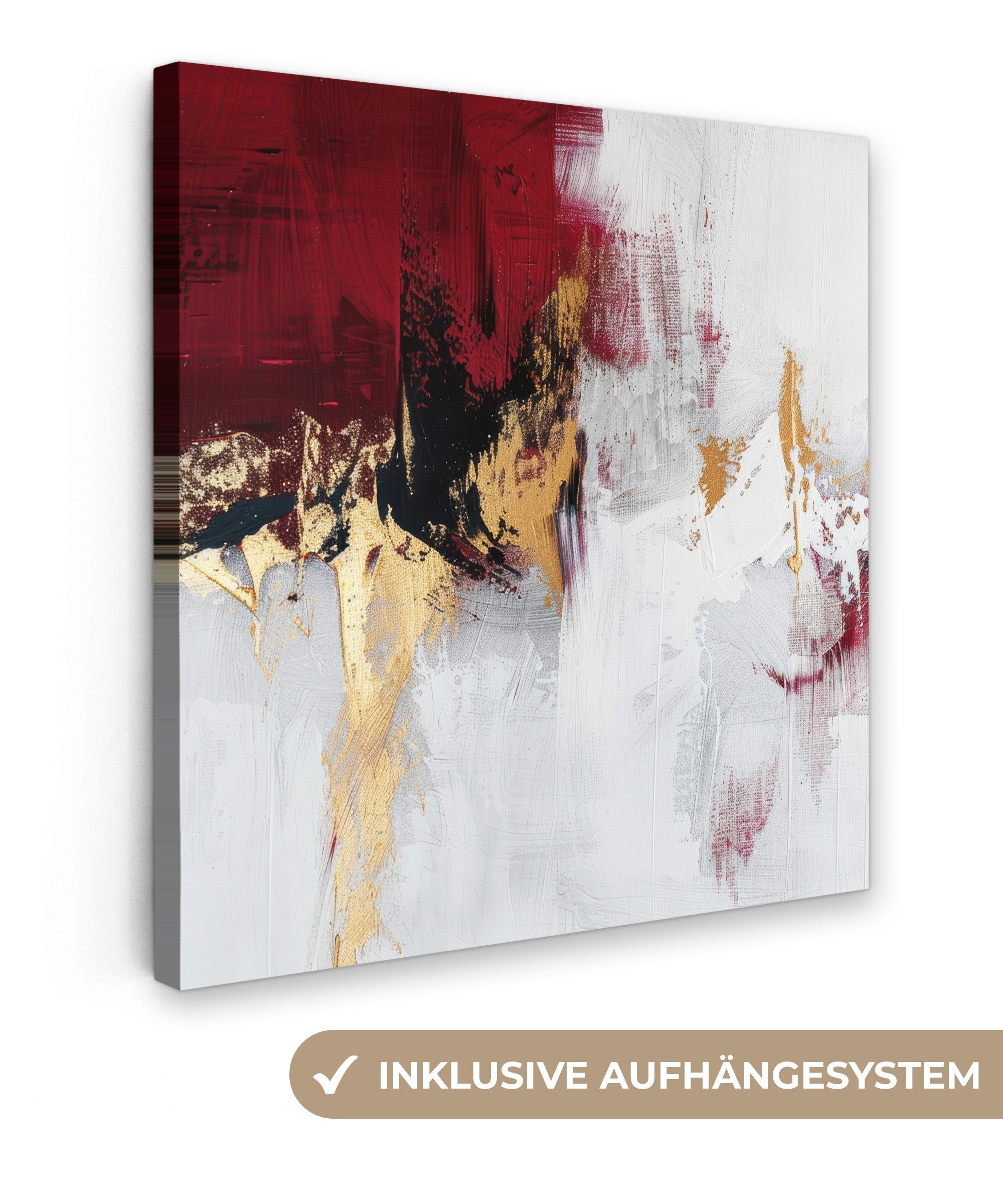 OneMillionCanvasses® Leinwandbild Rot - Marmor - Abstrakt - Gold - Modern, günstig online kaufen