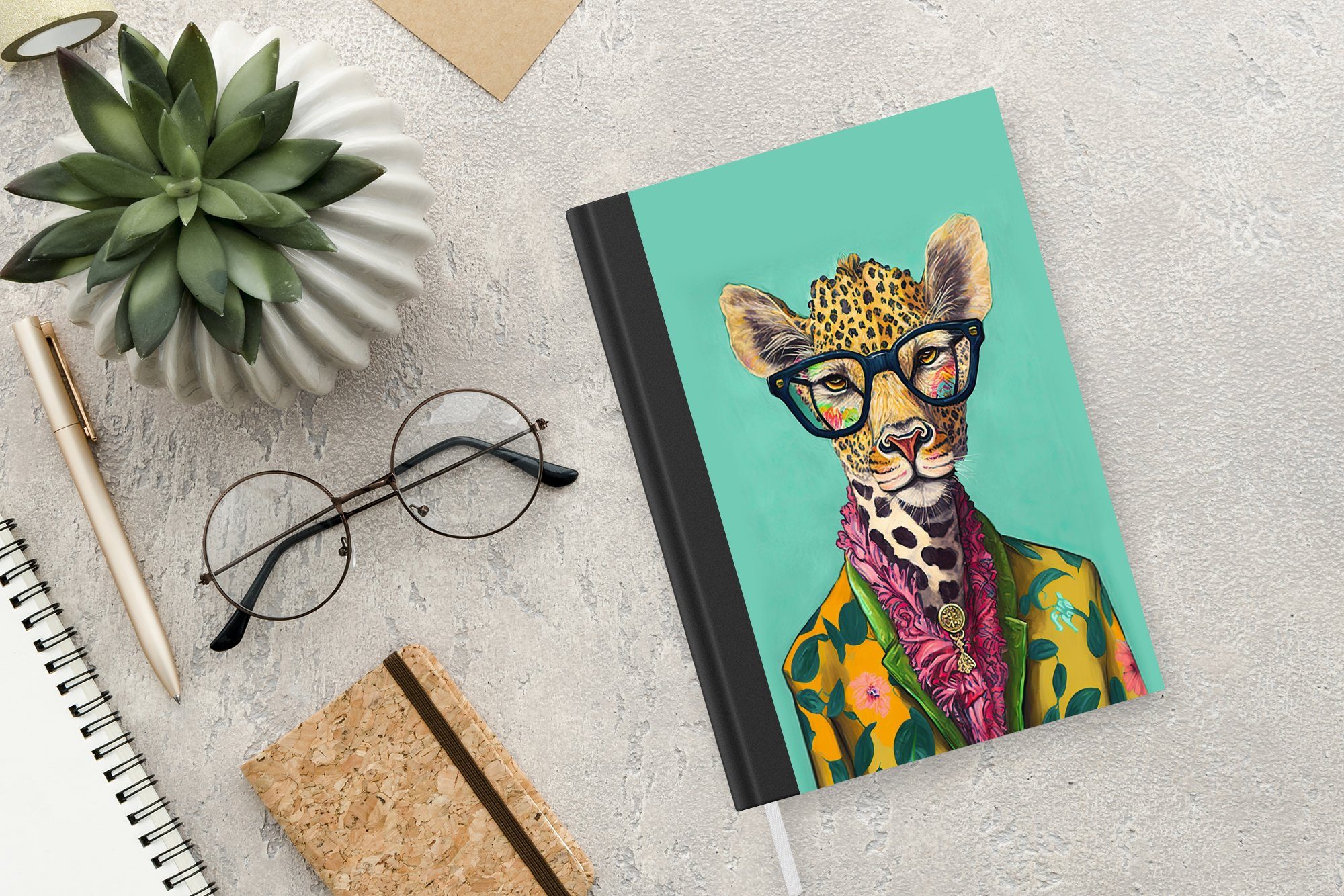 - 98 Giraffe Haushaltsbuch MuchoWow - Notizbuch Journal, Merkzettel, Blätter Tagebuch, Tiere A5, - Brille Seiten, Design, Notizheft, -
