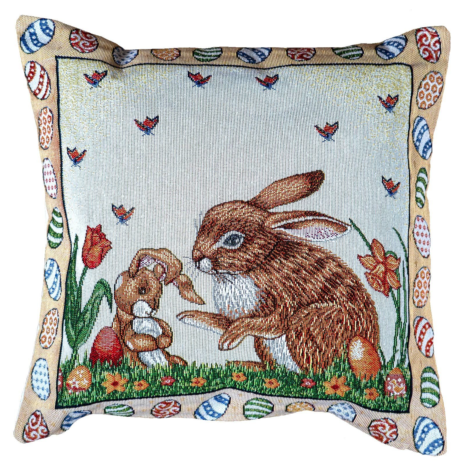 heimtexland Platzset Gobelin Tischdeko Osterdeko Tischset Deko Kissen, (1-St., Typ884), Kissenhülle 40x40 cm Ostern Hasen Mama