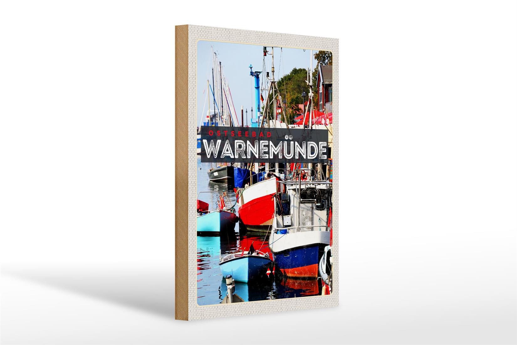 Holzbild Reise 20x30cm Warnemünde Ostseebad Schiffe Boot