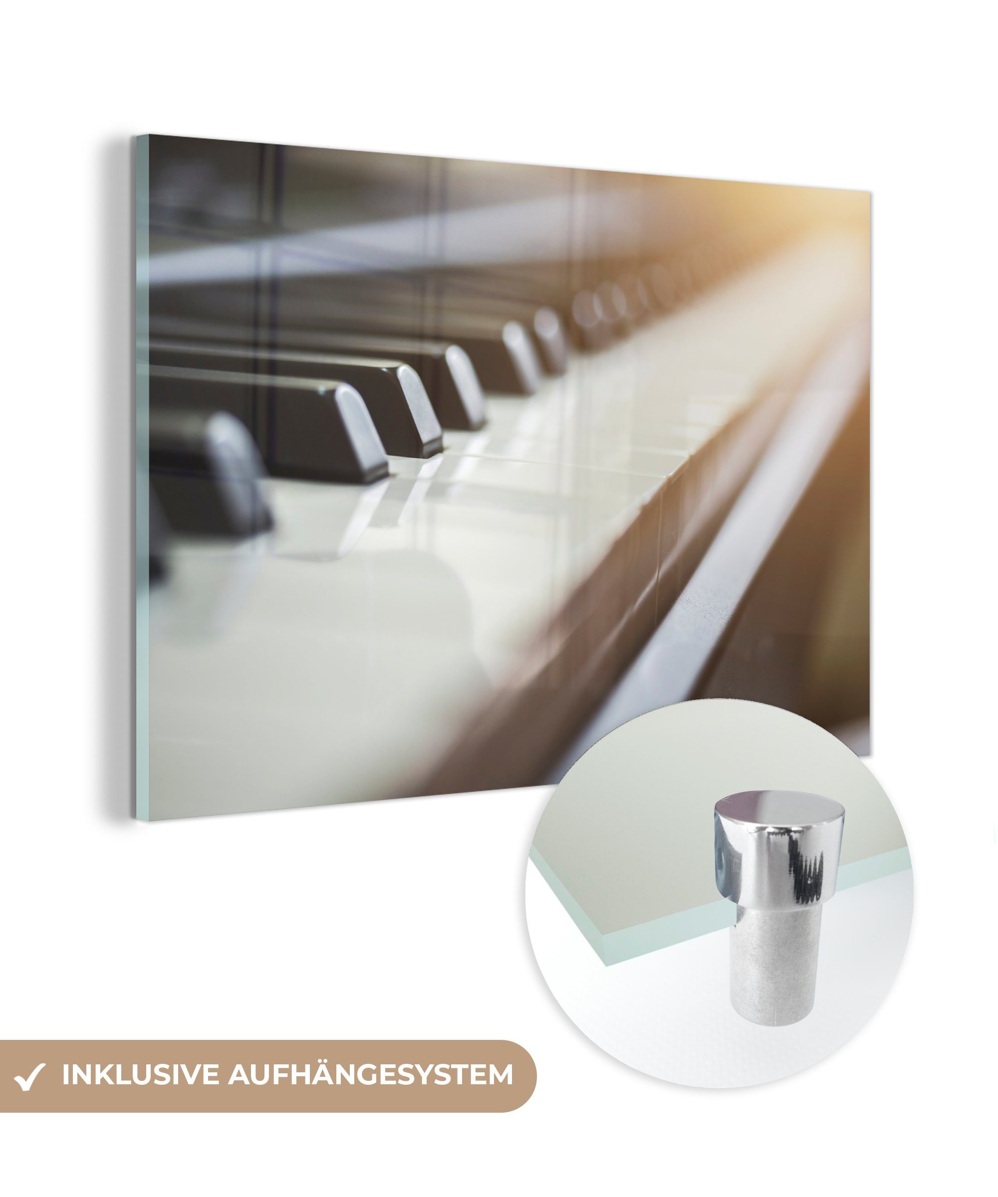 MuchoWow Acrylglasbild Die weißen Tasten eines Klaviers, (1 St), Acrylglasbilder Wohnzimmer & Schlafzimmer