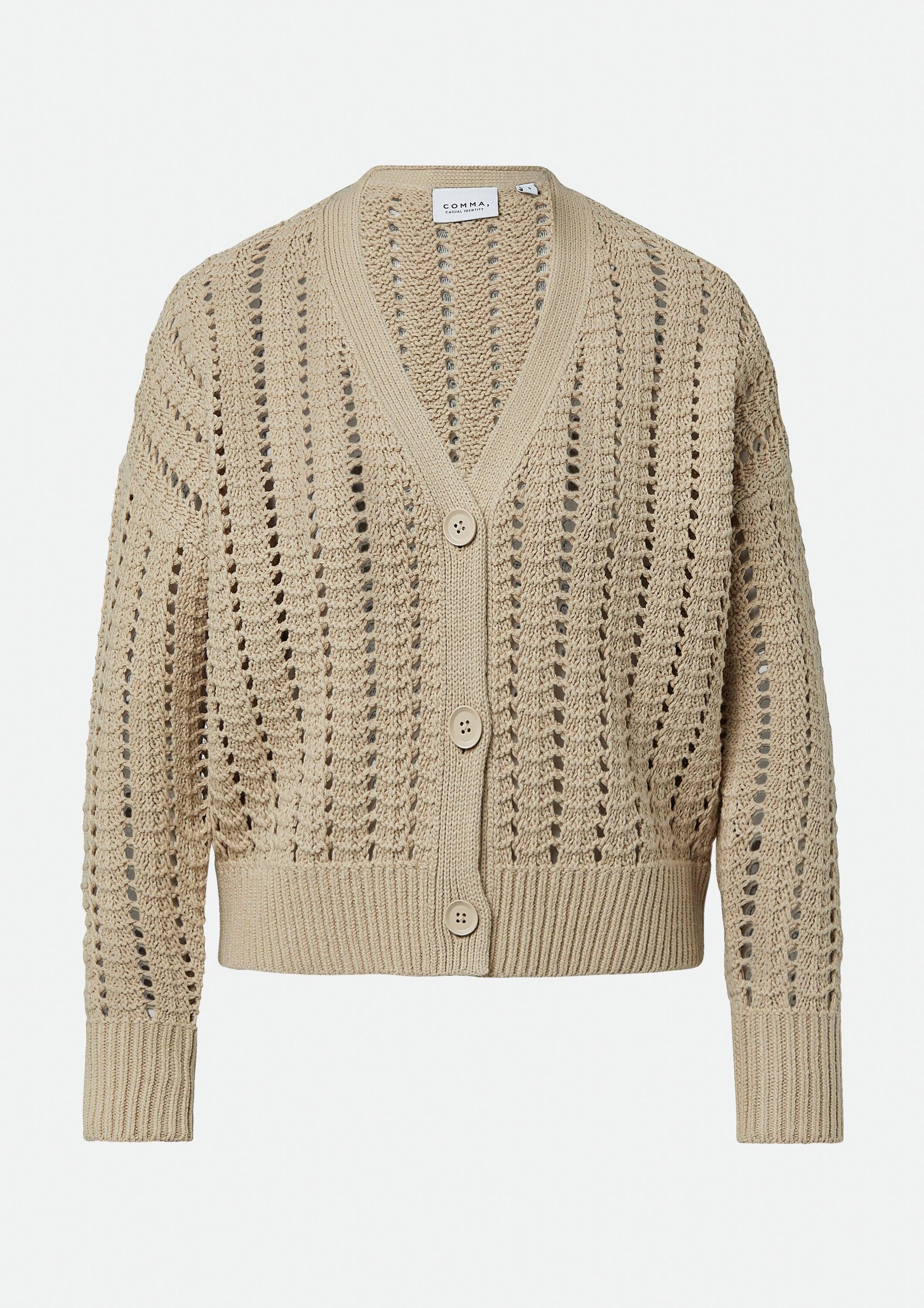 comma Cardigan Strickjacke Cardigan aus Baumwollmix mit Lochmuster