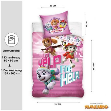 Kinderbettwäsche Paw Patrol "Yelp for Help" 135x200 + 80x80 cm aus 100% Baumwolle, Familando, Renforcé, 2 teilig, mit Marshall, Everest & Skye