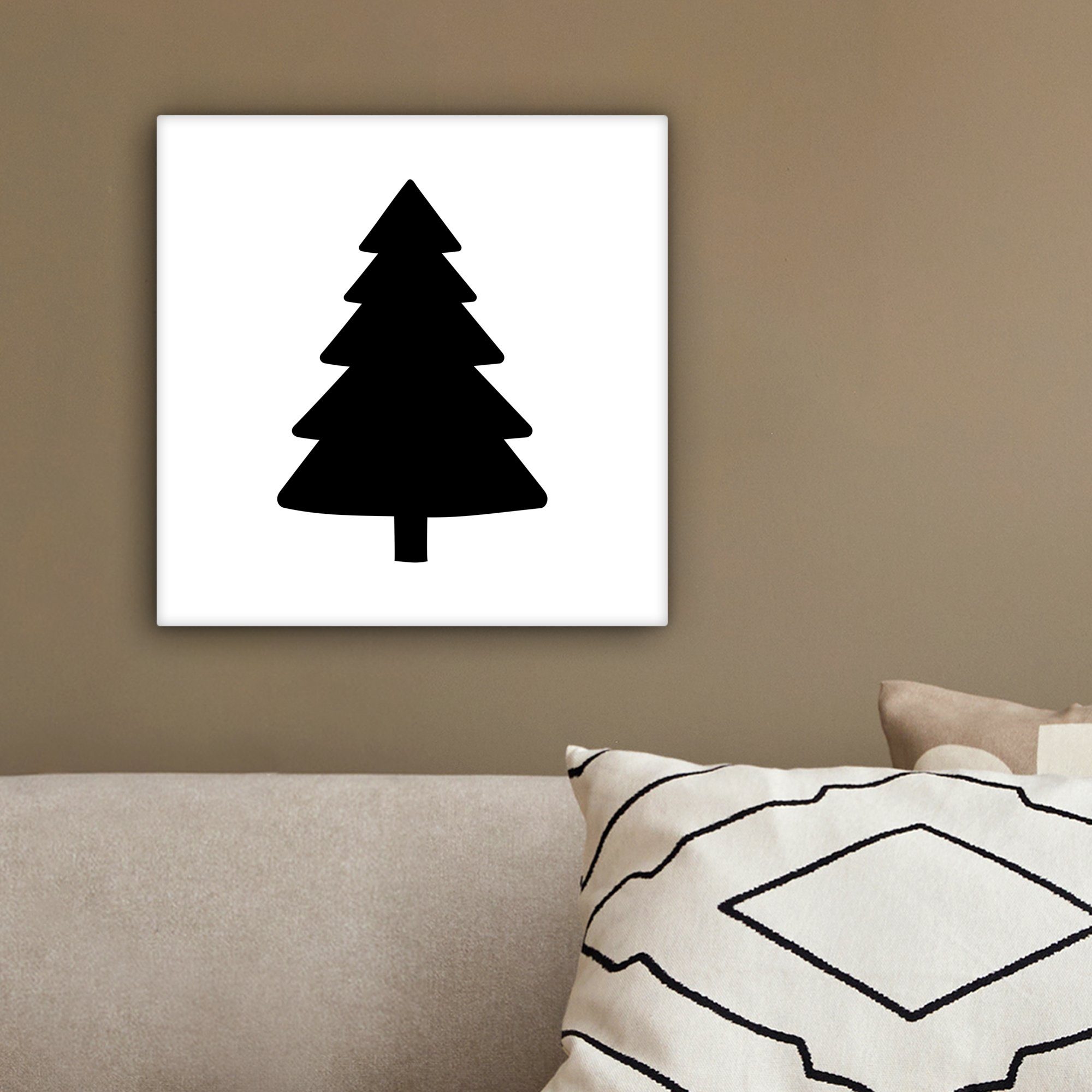OneMillionCanvasses® Leinwandbild Weihnachtsbaum - Leinwand für 20x20 St), Schwarz Schlafzimmer, Wohnzimmer - cm Weihnachten Party, Bilder (1 