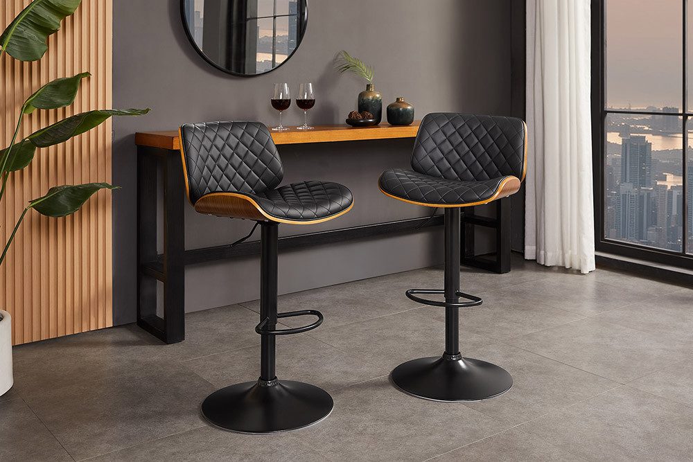 riess-ambiente Barhocker CHICAGO schwarz/braun - Kunstleder, MDF, Walnuss-Design, 360° drehbar (Einzelartikel, 1 St), Retro Tresenstuhl - ideal f. Küche, Wohn- & Esszimmer oder Bar-Bereich