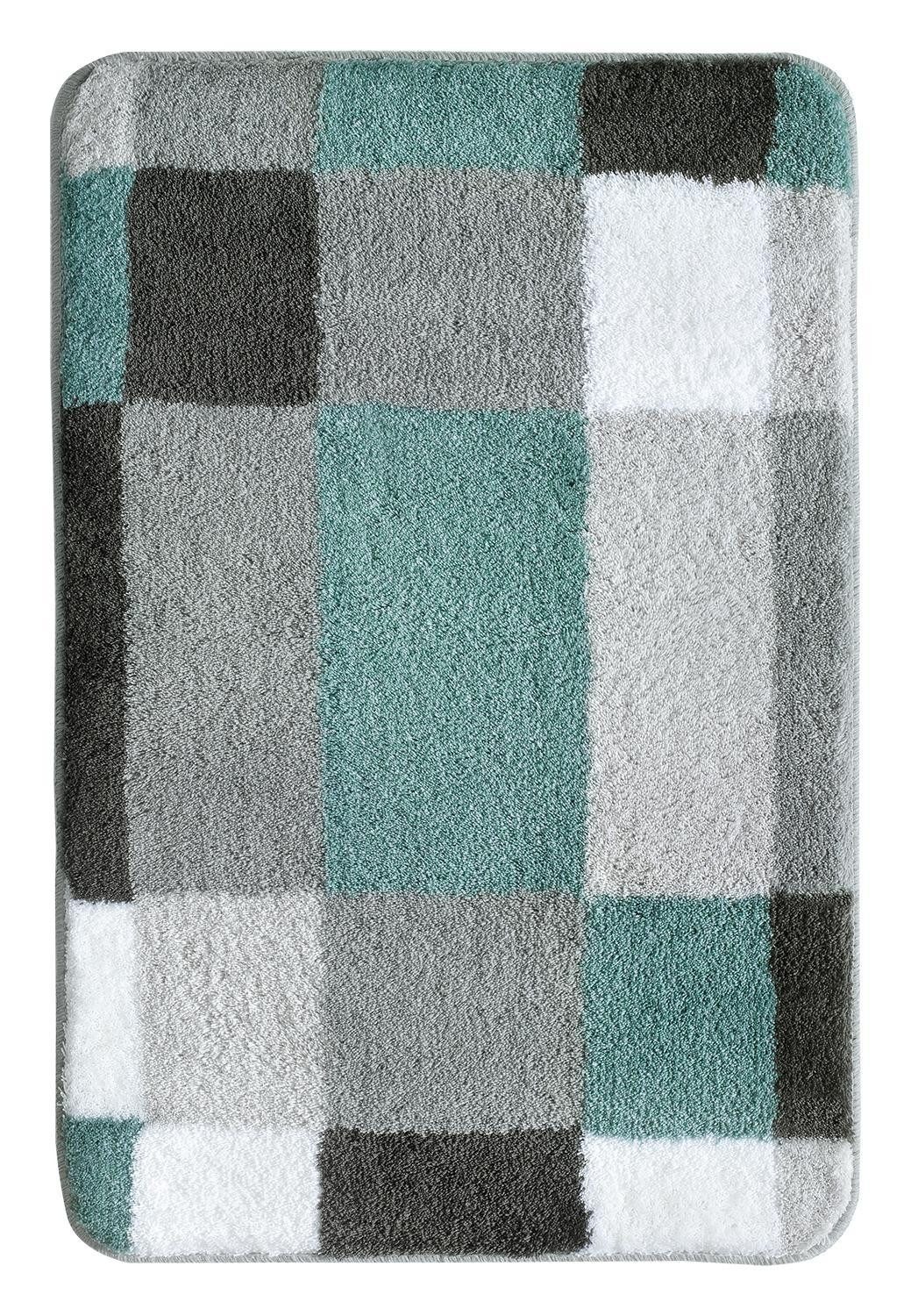 Kleine Wolke Badematte EDGE, B 70 x L 120 cm, Blau, Grau, Weiß, Höhe 20 mm, rutschhemmend beschichtet, fußbodenheizungsgeeignet, Polyacryl, rechteckig
