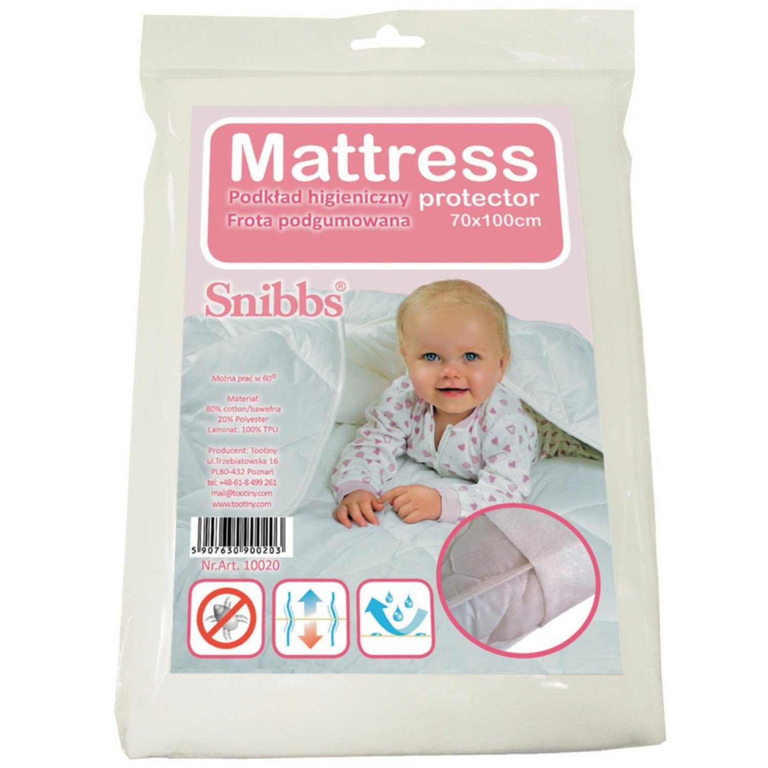 Matratzenschutzbezug Snibbs, Hygienematte aus gummiertem Frottee 70x100 cm