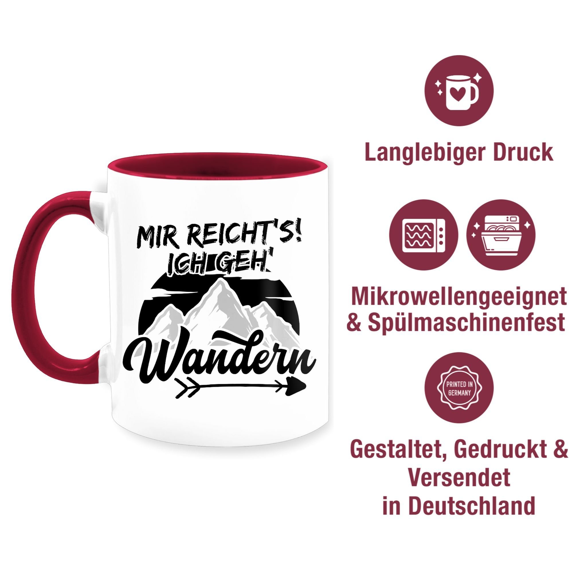 Shirtracer - reicht's Mir schwarz, 3 Bordeauxrot Tasse Hobby Pfeil ich wandern - Keramik, Kaffeetasse Geschenk geh