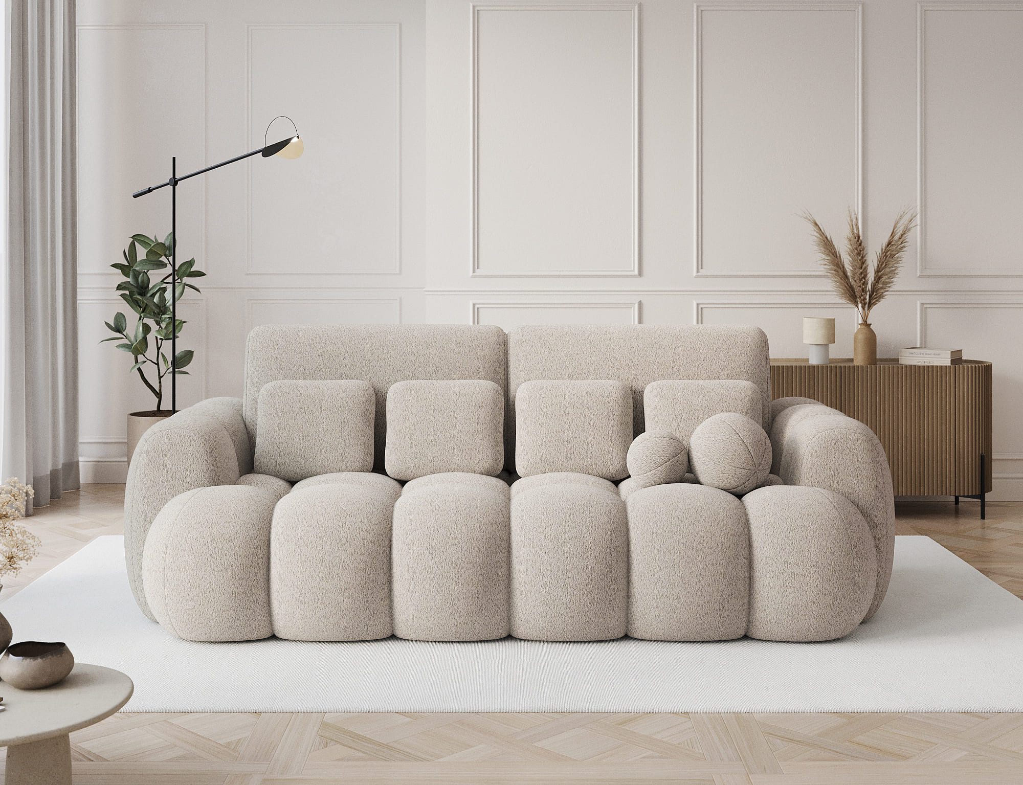 MOEBLO Schlafsofa ELVENTO, Sitzer Sofa mit Schlaffunktion & Komfortpolsterung – Modernes Schlafsofa mit Bettkasten & Zierkissen, Couch Polstermöbel Sitzmöbel Wohnzimmermöbel 3-Sitzer-Sofa Stoffsofa für Wohnzimmer, B 256 × H 105 × T 119 cm