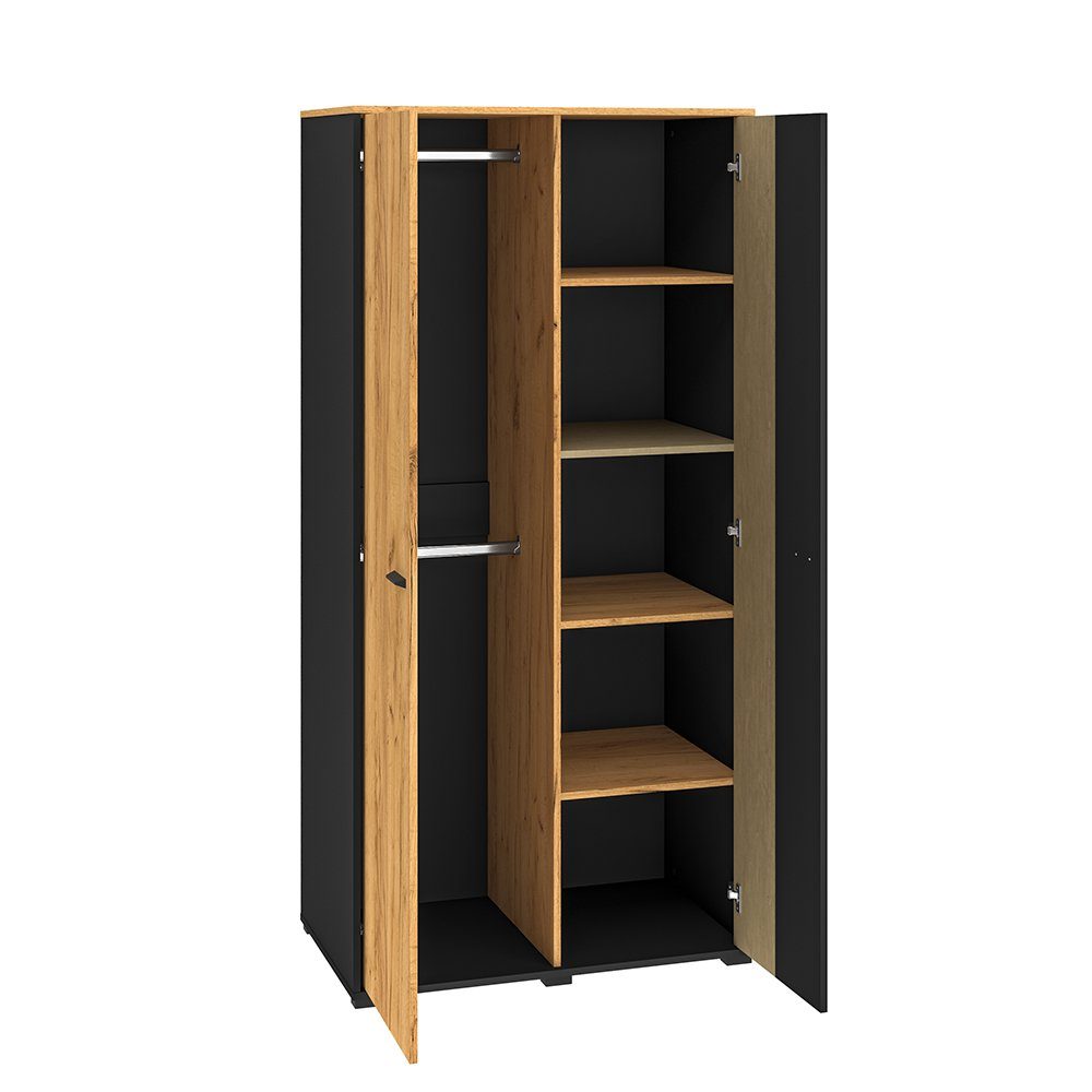 Lomadox Kleiderschrank CASPER-131 schwarz, Eiche, sandfarben, 2 Kleiderstan günstig online kaufen
