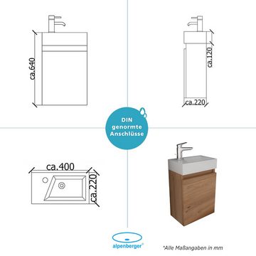 Alpenberger Badmöbel-Set Bamboo - Badezimmerhängeschrank mit Einbauwaschbecken, (Komplett-Set platzsparend, 2-St., Waschbecken mit Unterschrank), Soft-Close Badschrank Vormontiert & Mineralguss Becken