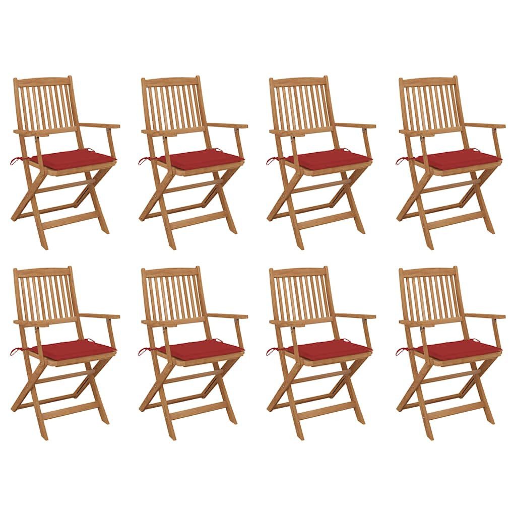 vidaXL Gartenstuhl Klappstühle mit Kissen, 8-teilig, aus massivem nholz (1 St), Klappstühle mit Kissen, 8-teilig, aus massivem Akazienholz