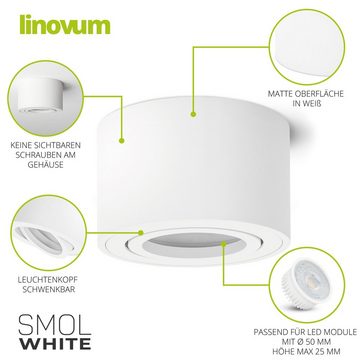linovum LED Aufbaustrahler 4 x Schwenkbare Aufbauleuchten SMOL matt weiss - Decken-Aufbauspot, Leuchtmittel nicht inklusive, Leuchtmittel nicht inklusive