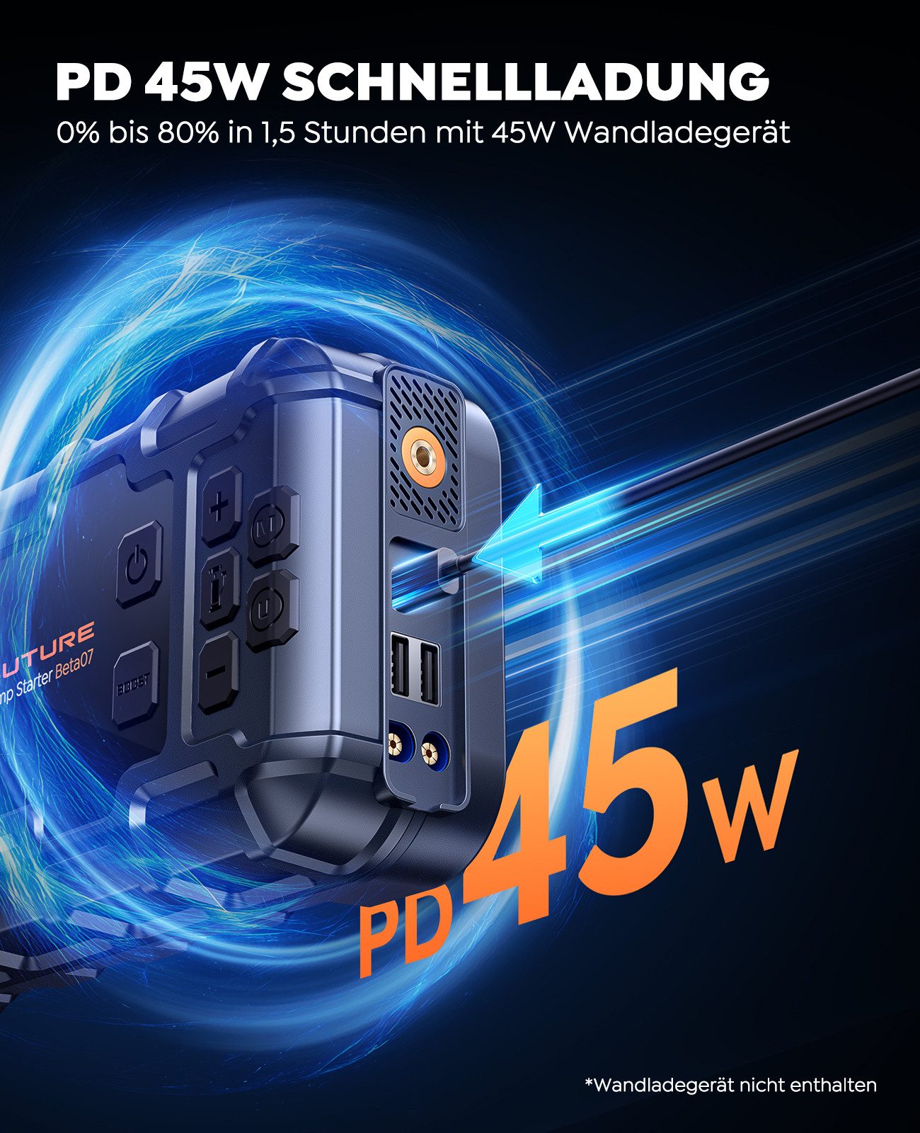 Buture 45W PD Fast Charging Jump Starter, 26800 mAh Power Bank, 6000A Jump Starter, 3-in-1 Power Bank, LED Emergency Light and 160 PSI Tire Inflator, LCD Display