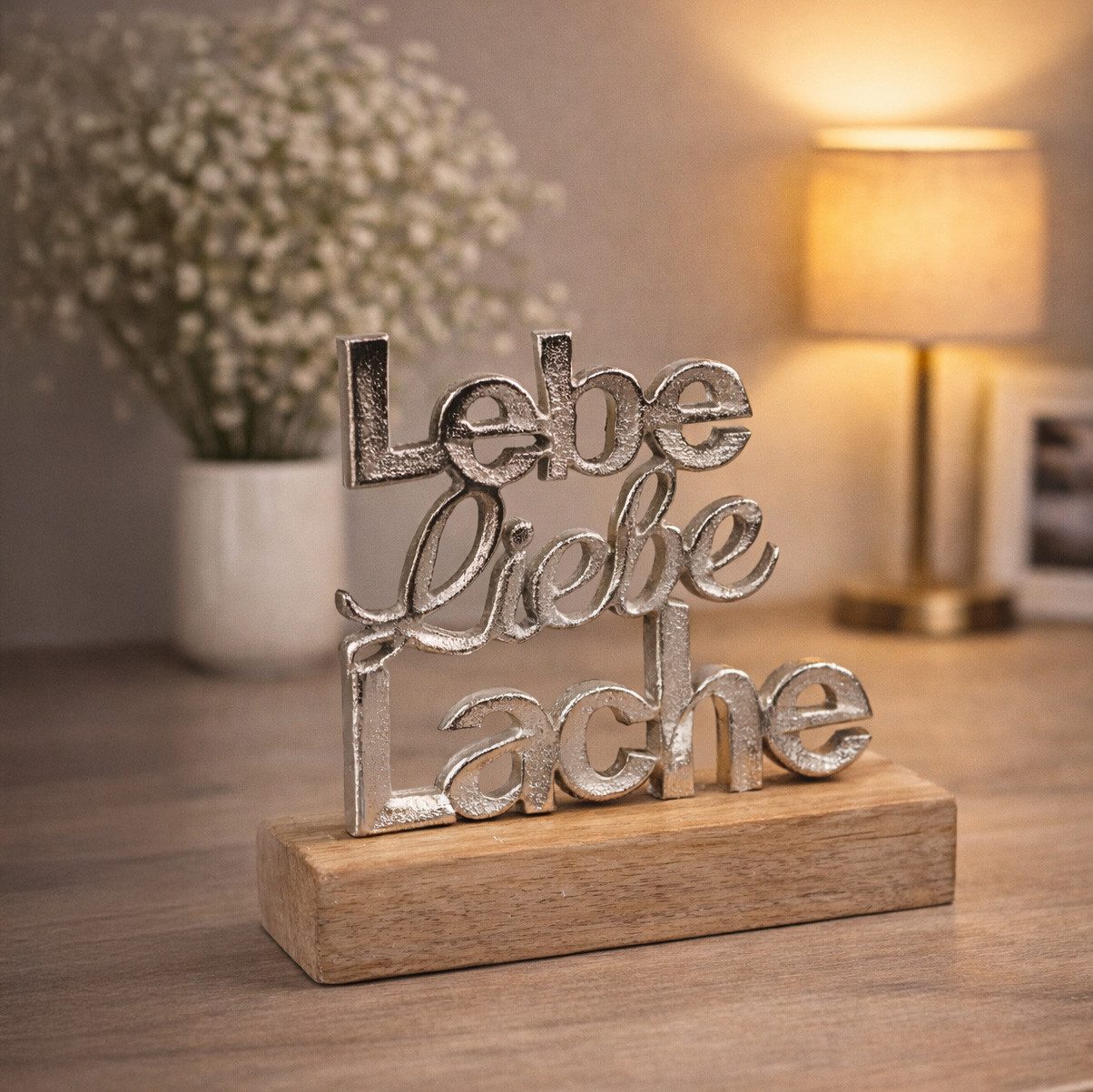 formano Dekofigur Schriftzug Lebe Liebe Lache Aluminium Mangoholz 18cm Tisc günstig online kaufen