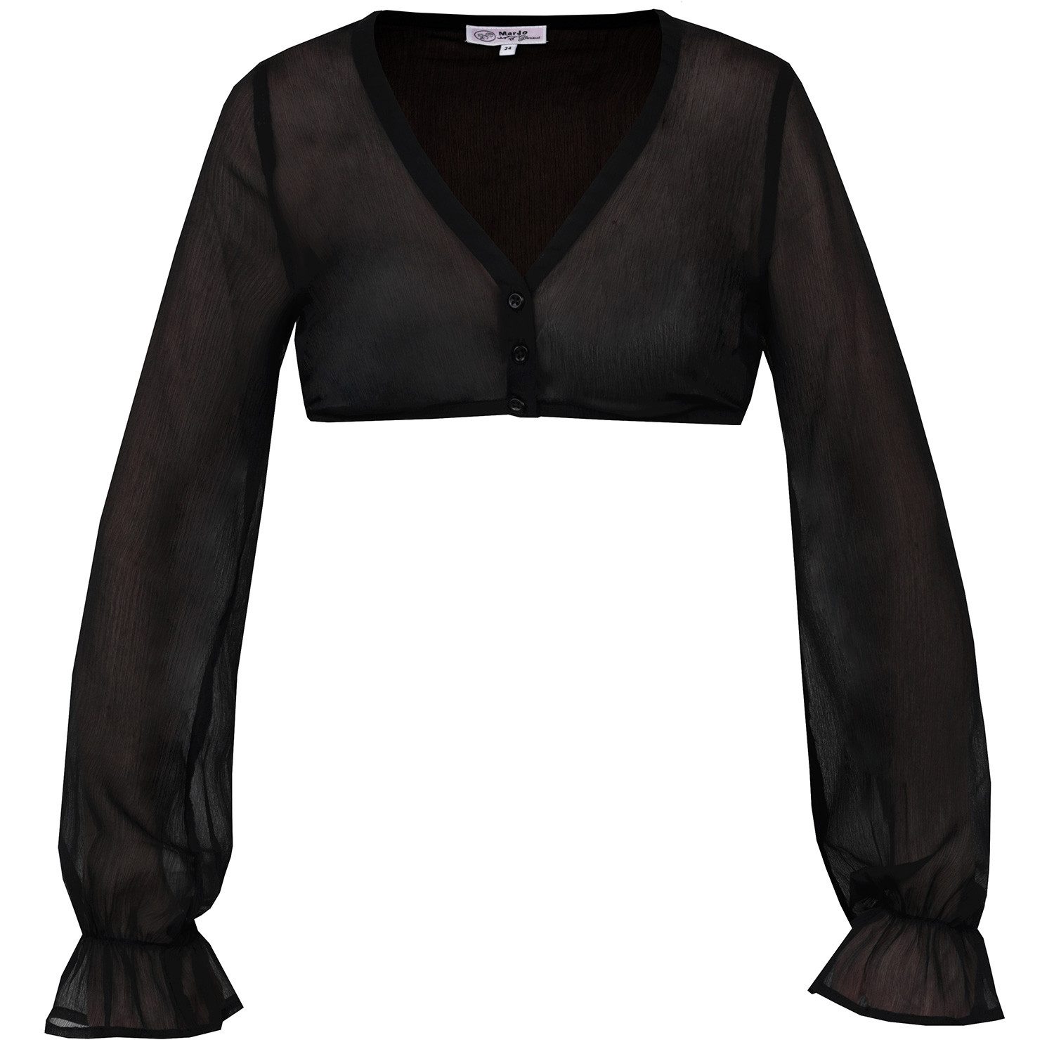 Dirndlbluse MarJo Trachten 'Arnstein' Langarm, Schwarz