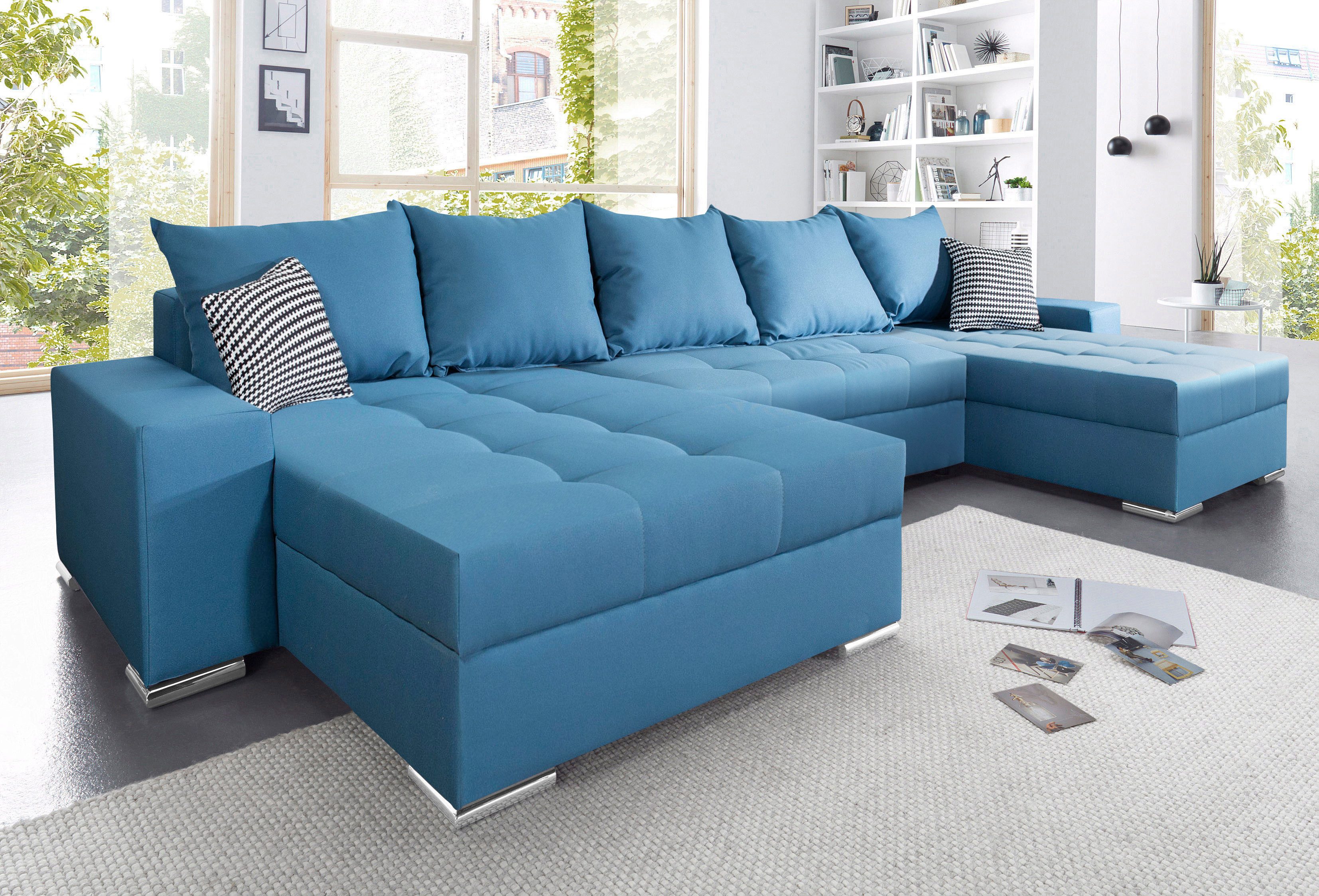 COLLECTION AB Wohnlandschaft Josy XXL U-Form, B: 333 cm, mit 2 Recamieren 77 & 97 cm, Bettfunktion, Bettkasten & 2 Zierkissen, Federkern