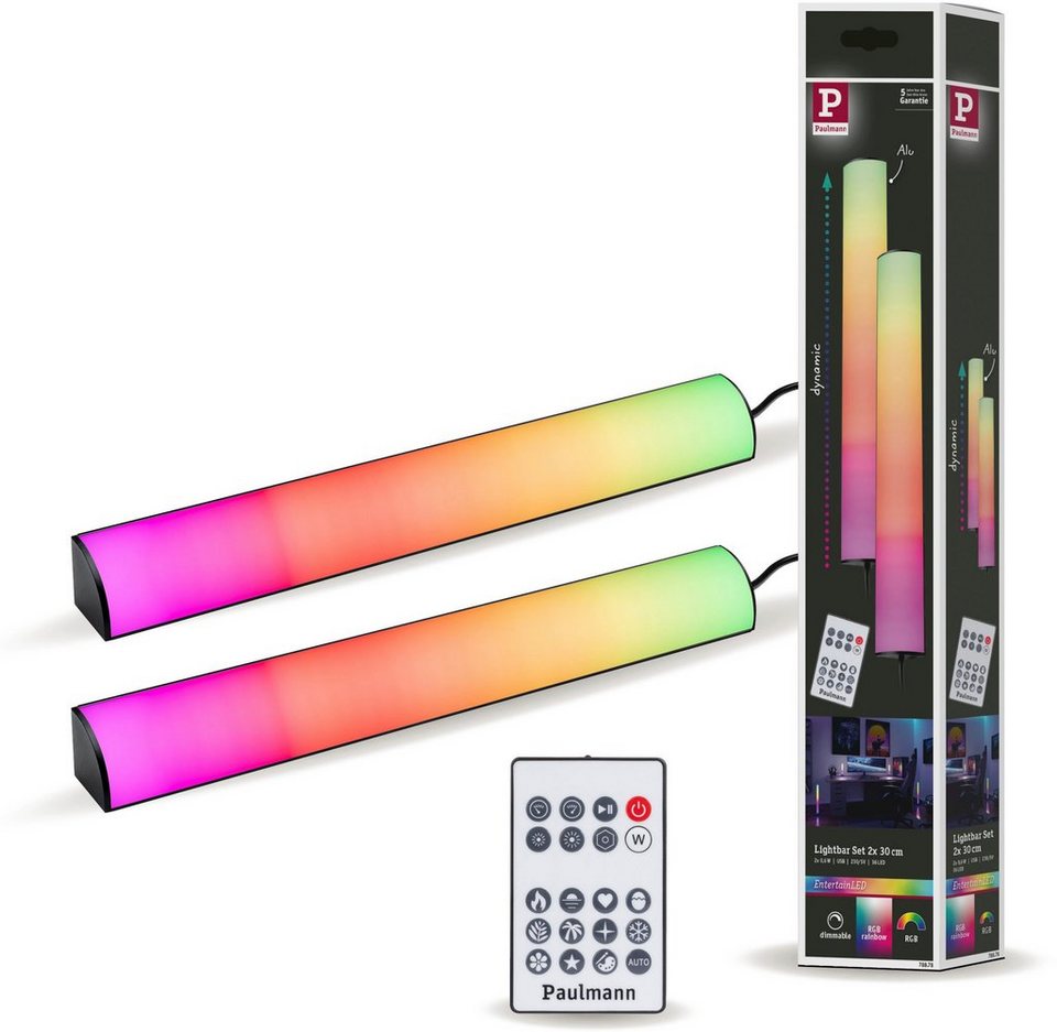 Paulmann LED-Streifen EntertainLED Lightbar Dynamic Rainbow RGB 30x30mm  2x0,6W 2x24lm, 2-flammig, 2er Set inkl. USB-Steckeradapter, Fernbedienung  und Netzteil