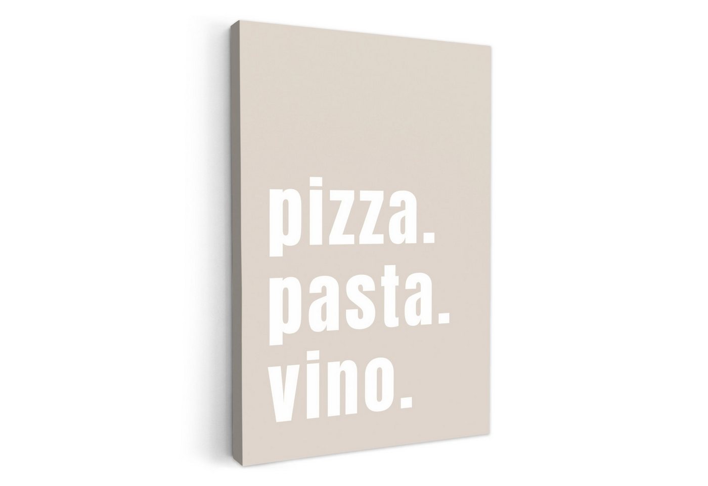 OneMillionCanvasses® Leinwandbild Zitat - Pizza, Pasta, Vino - Beige - Weiß, Fotodruck (1 St), Wandbilder für Esszimmer, Wanddeko Bilder Küche, 20x30 cm