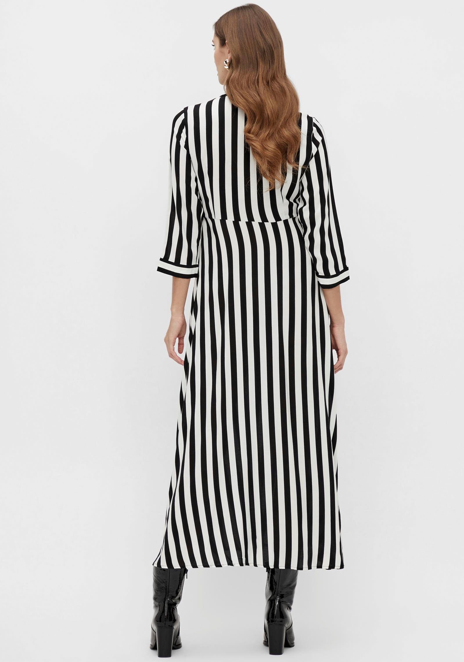Ärmel w. stripes black mit YASSAVANNA SHIRT Y.A.S 3/4 Hemdblusenkleid white DRESS LONG