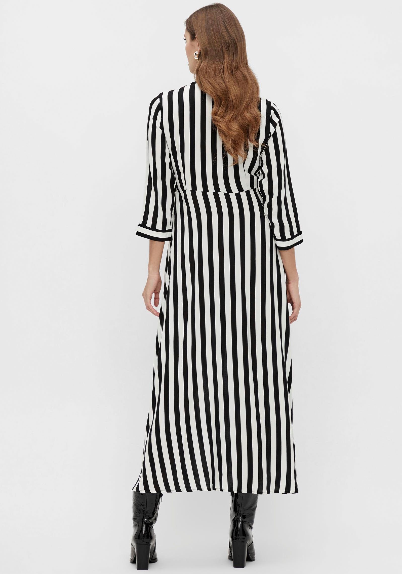 Ärmel w. Hemdblusenkleid SHIRT 3/4 Y.A.S black white DRESS YASSAVANNA stripes mit LONG