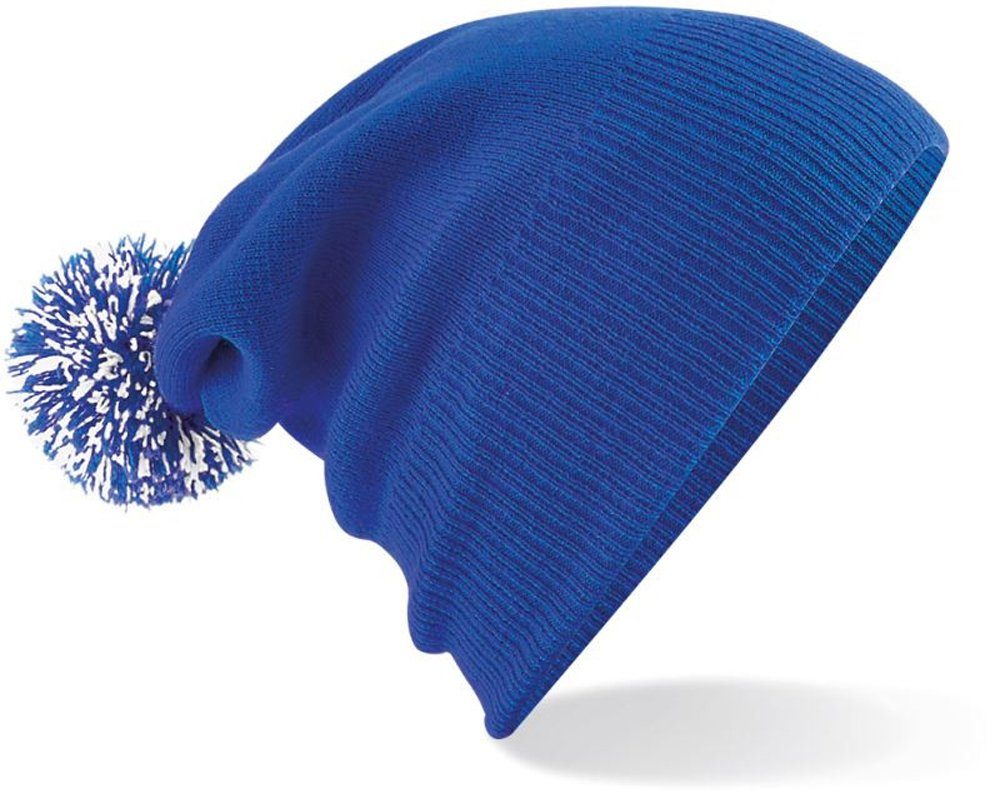 als Pompon Umschlag Mütze Goodman oder Beanie Design Pudelmütze Strickmütze Design Bright mit Royal/White – Slouch-Beanie Bommelmütze Duales