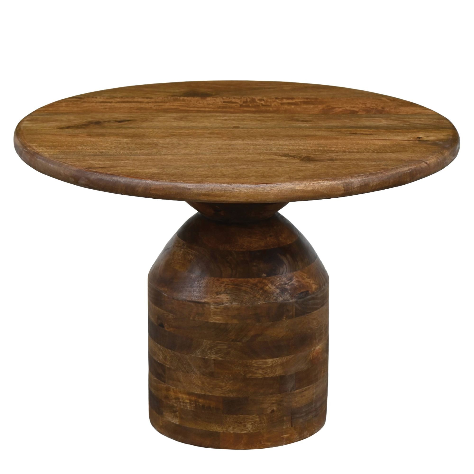 Wohnling Couchtisch WL7.434 Massivholz 60cm Wohnzimmertisch Sofatisch Beistelltisch Tisch (Skulpturaler Wohnzimmertisch aus Mangoholz), Runder Kaffeetisch mit markantem Säulenfuß