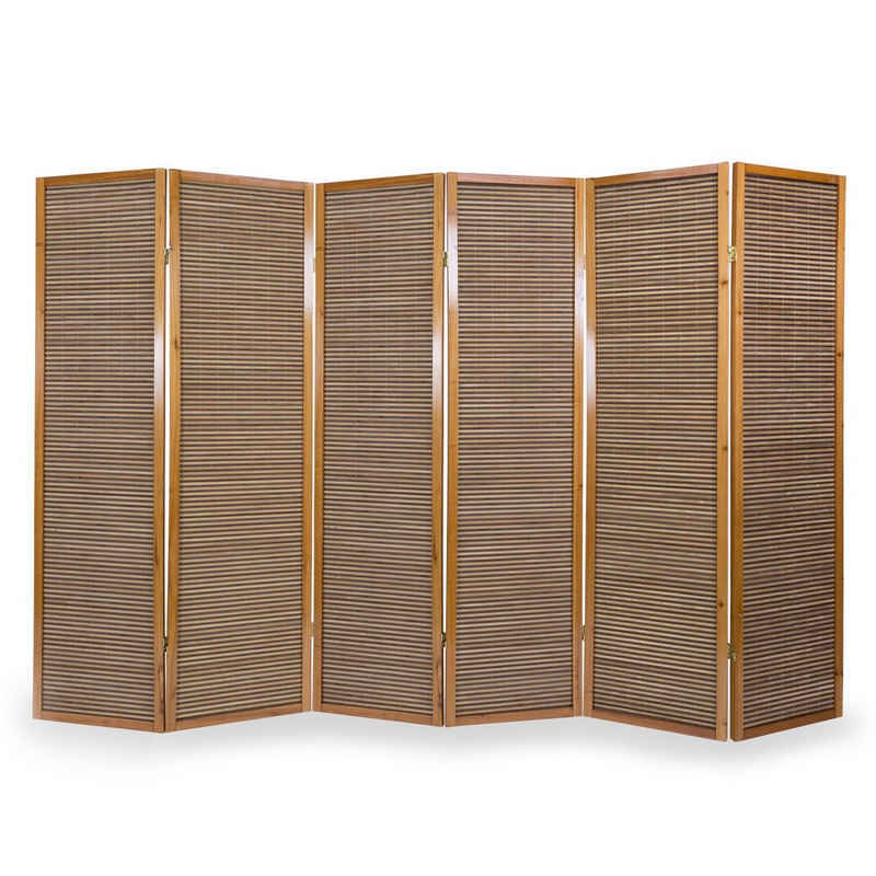 Homestyle4u Paravent 6fach Holz Raumteiler Bambus braun, 6-teilig