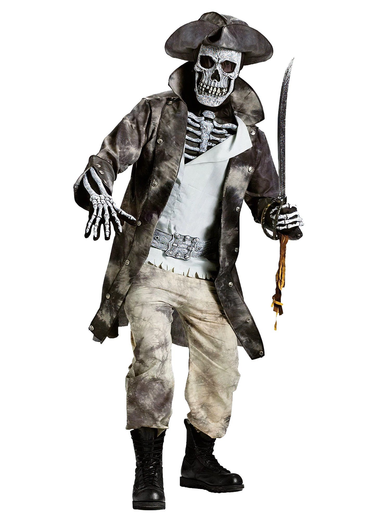 Fun World Piraten-Kostüm Skelett Pirat - Karneval Faschingskostüm Herren, Skelett Piratenkostüm für angsteinflößende Auftritte