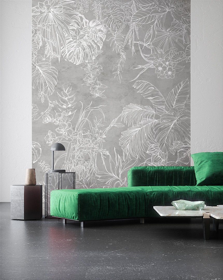 Newroom Vliestapete, [ 2,7 x 2,12m ] großzügiges Motiv - kein wiederkehrendes Muster - nahtlos große Flächen möglich - Fototapete Wandbild Blumen Dschungel Blätter Made in Germany