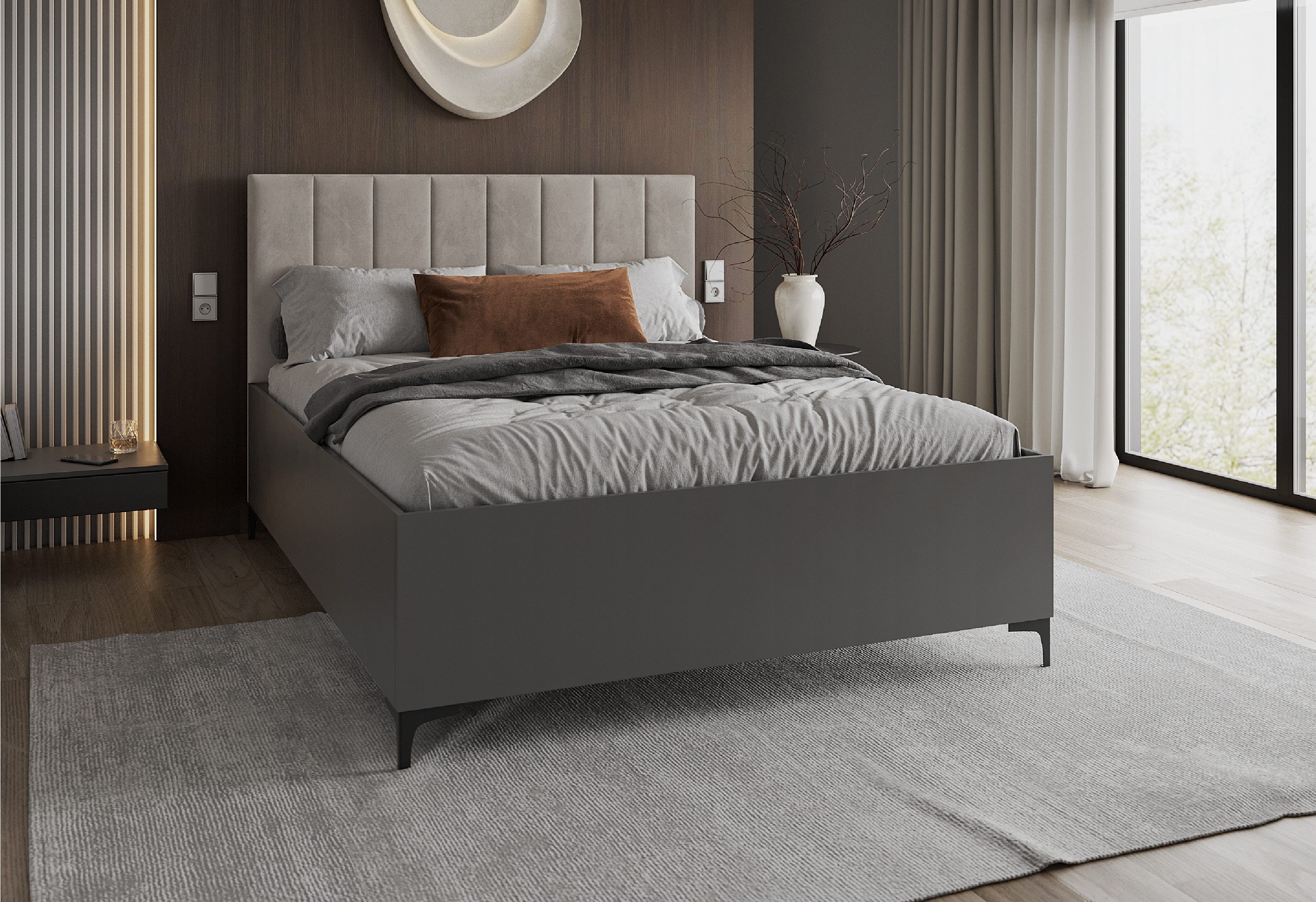 FDM Polsterbett modern mit Bettkasten MADE IN EU - mit hochwertigem Velours Bezug (verfügbar 90x200 cm, 120x200 140x200 160x200 180x200cm, Bettrahmen, Bett, mit großen gepolsterten Kopfteil, mit Bettkasten zum aufklappen), Hebbarer Metallrahmen, Bettkasten, mit/ohne Matratze