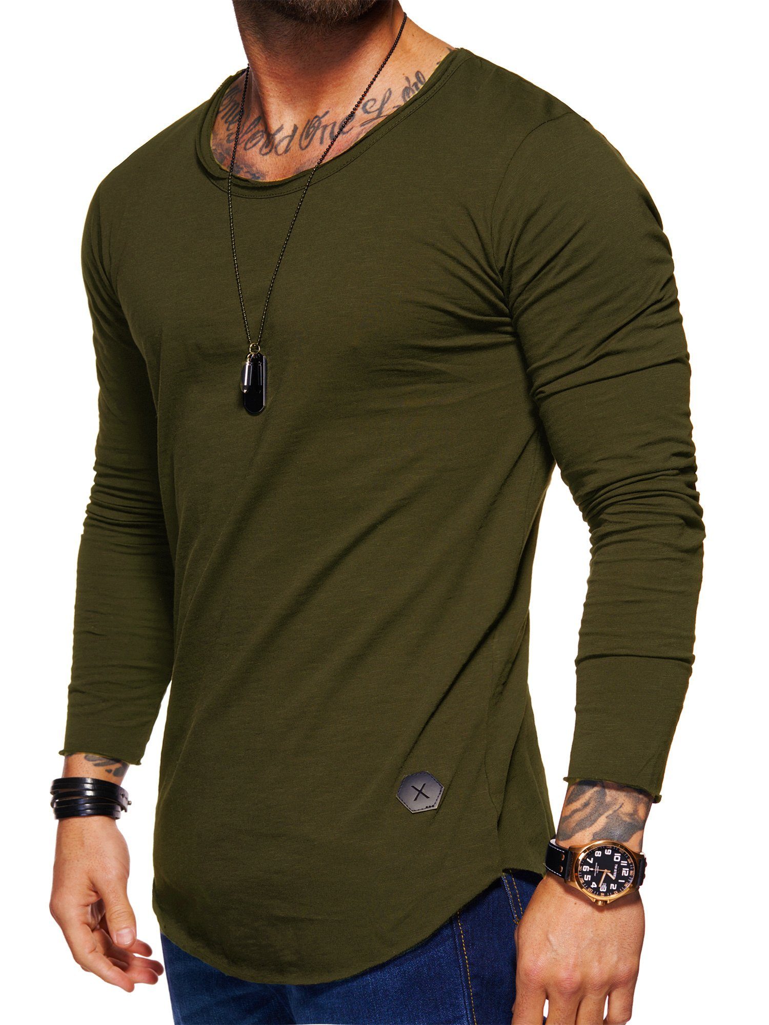 Khaki Basic Oversize-Look SDDENTON im Longsleeve O-Neck Style-Division