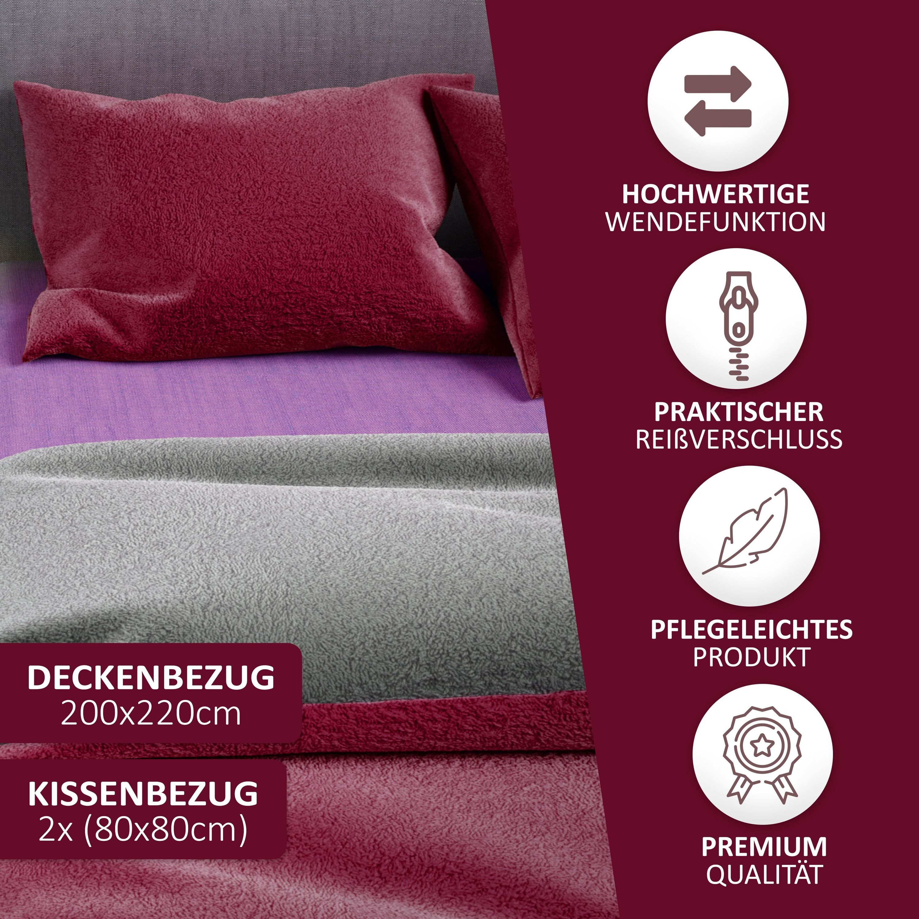 Leonado Vicenti Bettwäsche Winter Teddy Plüsch, Fleece, 3 teilig, Flauschig warmes Cashmere Touch, Einfarbig – Bild 3 von 5