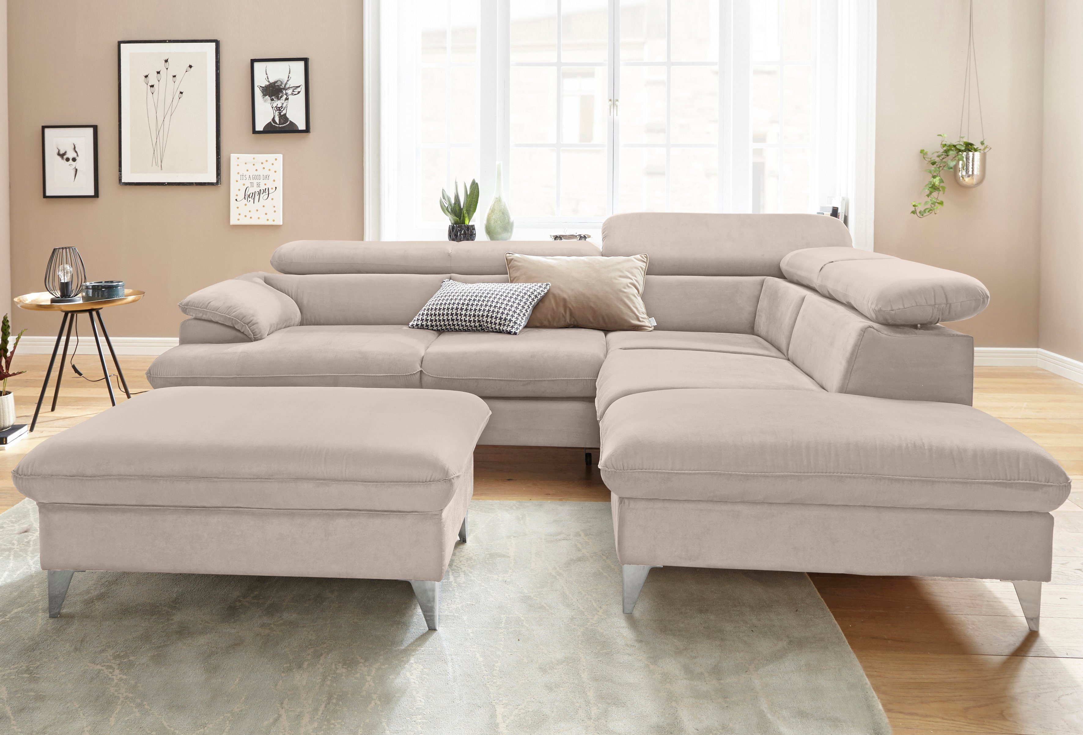 COTTA Polstergarnitur Caluso, (2-tlg), Set: bestehend aus Ecksofa, Hocker, Ecksofa inkl. Kopfteilverstellung