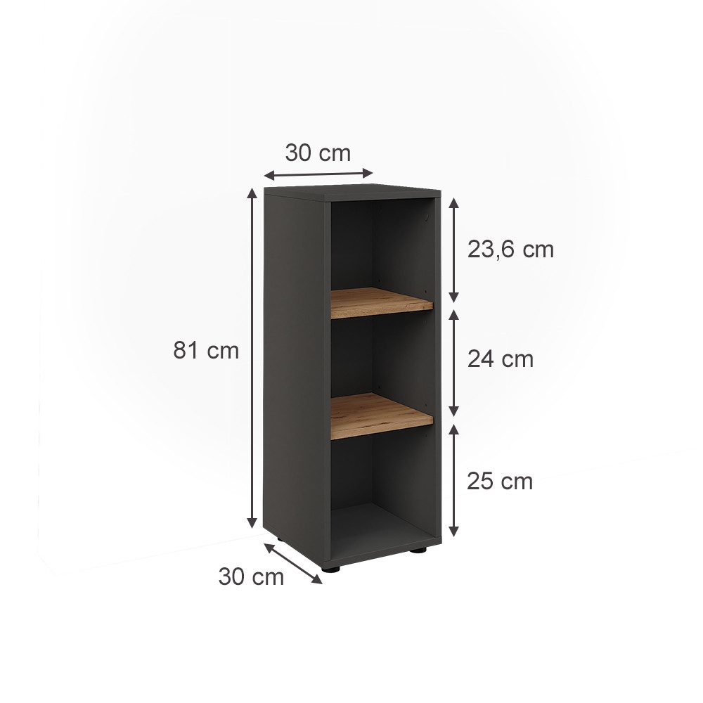 Vicco Midischrank Irma, Anthrazit/Artisan, 30 x 81 cm mit 3 Ablagefächern günstig online kaufen